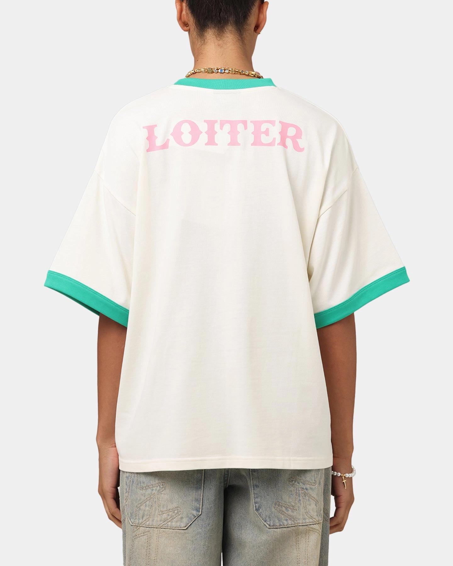 Loiter Western Front Ringer T-Shirt White/Green Ergonomic Cut Unstructured Fit
