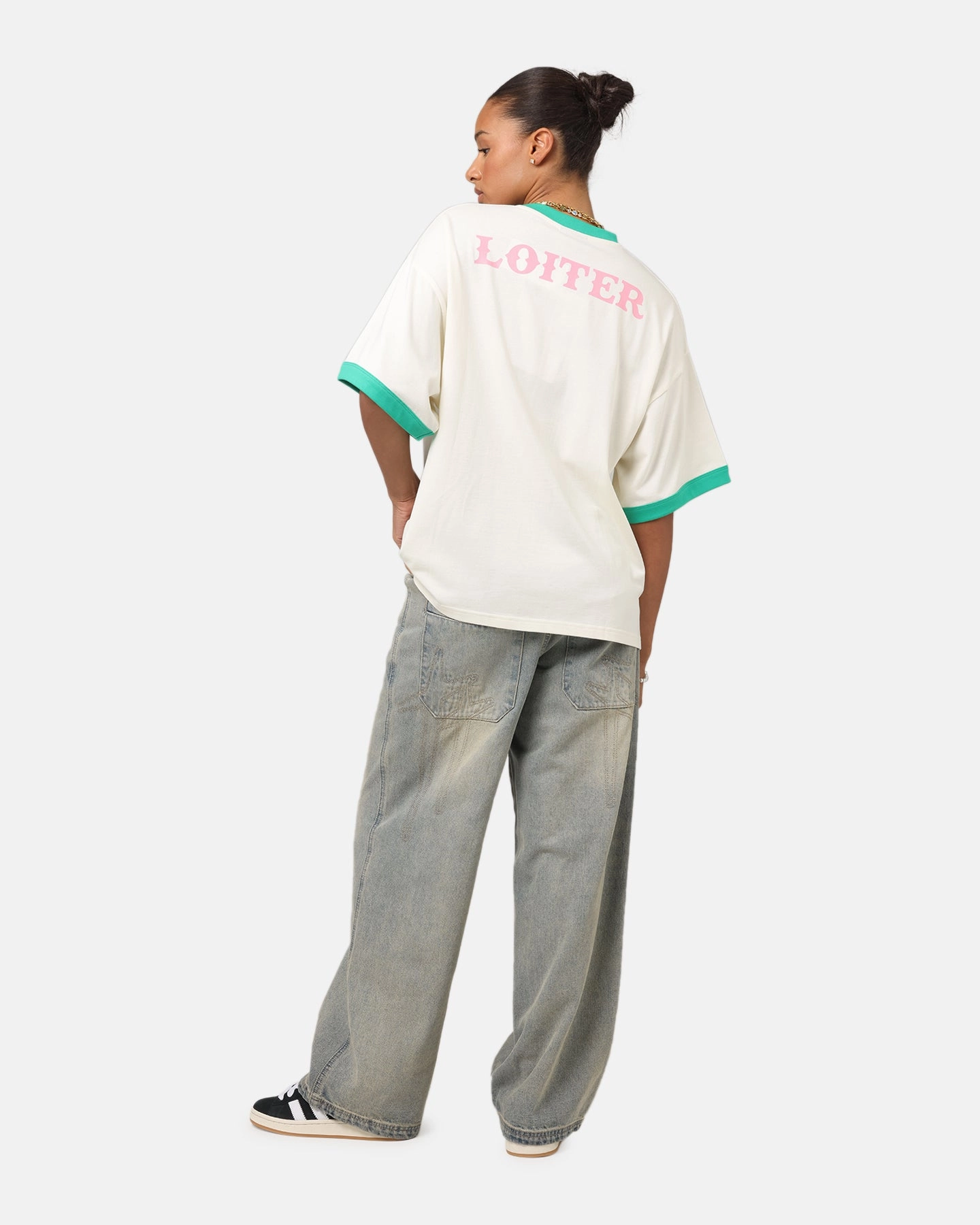 Loiter Western Front Ringer T-Shirt White/Green Airflow Mesh Lining
