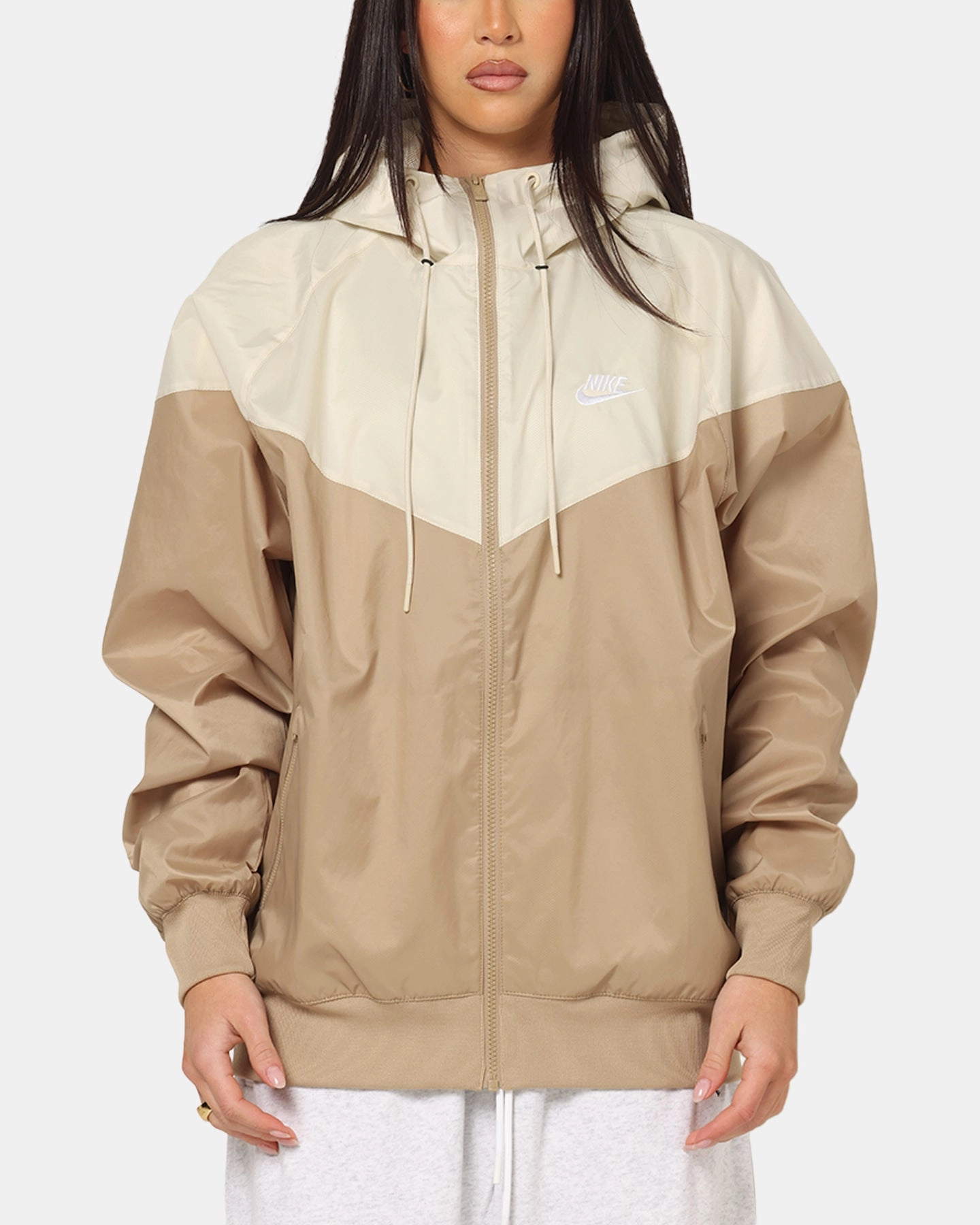 Garment Dyed Finish Self Fabric Tie Closure Nike Sportswear Woven Windrunner Jacket Beige/Khaki