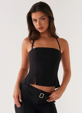 Dawny Top - Black Stretch Woven Material Rubberized grip