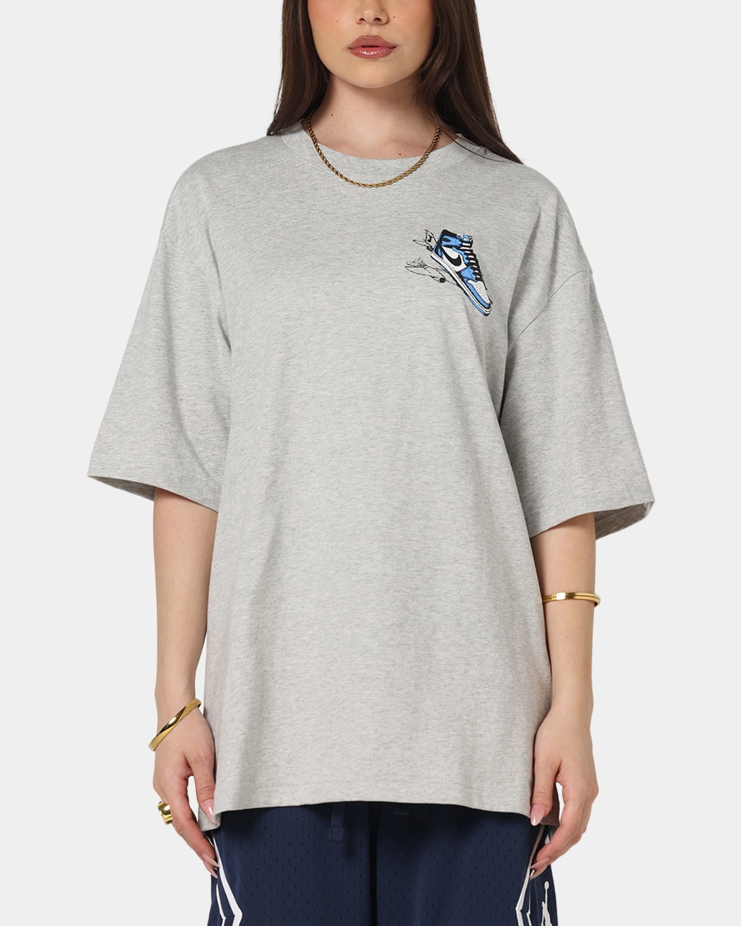 Jordan AJ1 North Carolina T-Shirt Grey Heather/White Light Reflective Printing WeightedHem