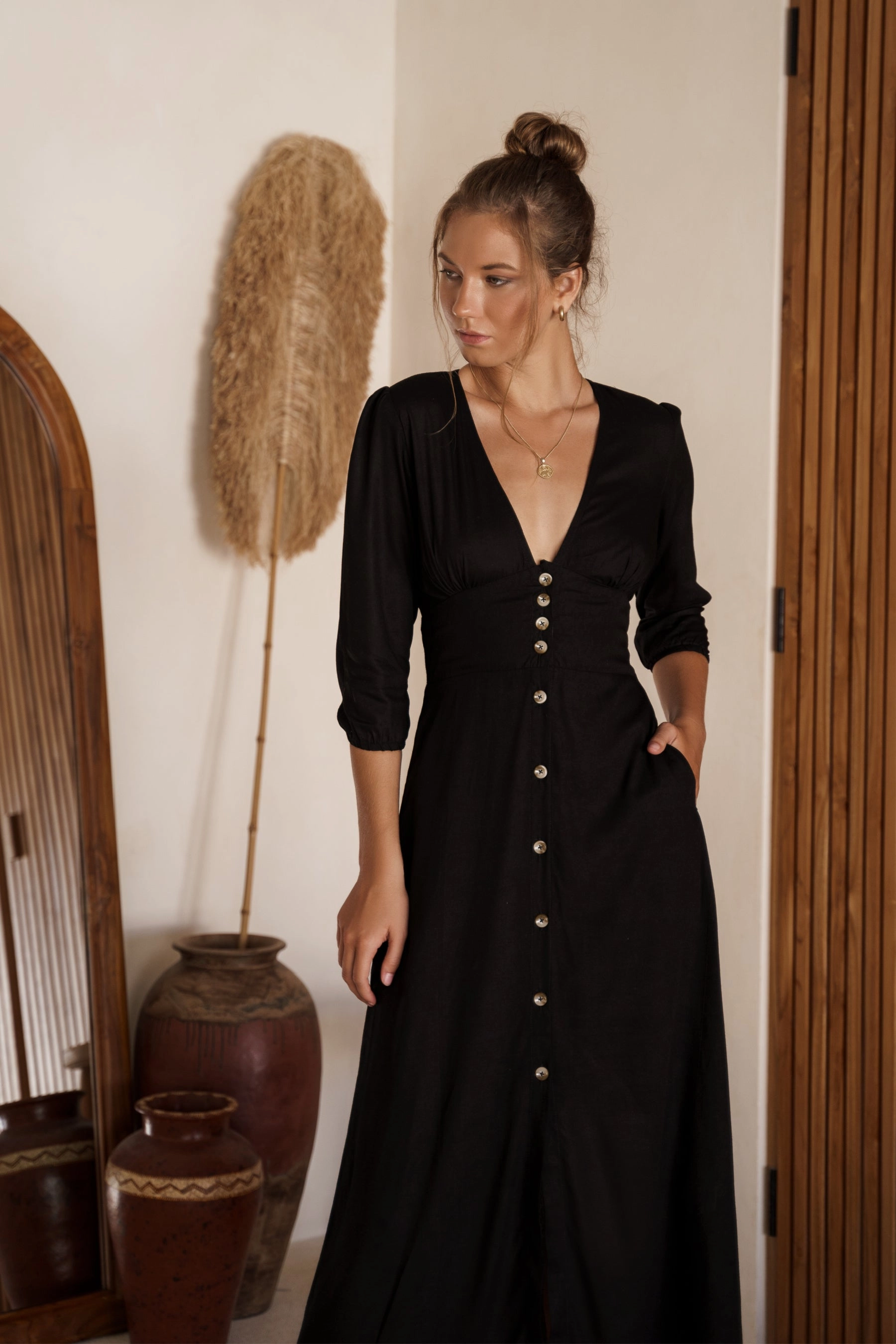 Whisper Light Button up Midi Dress Sleek Comfort Feminine Layers