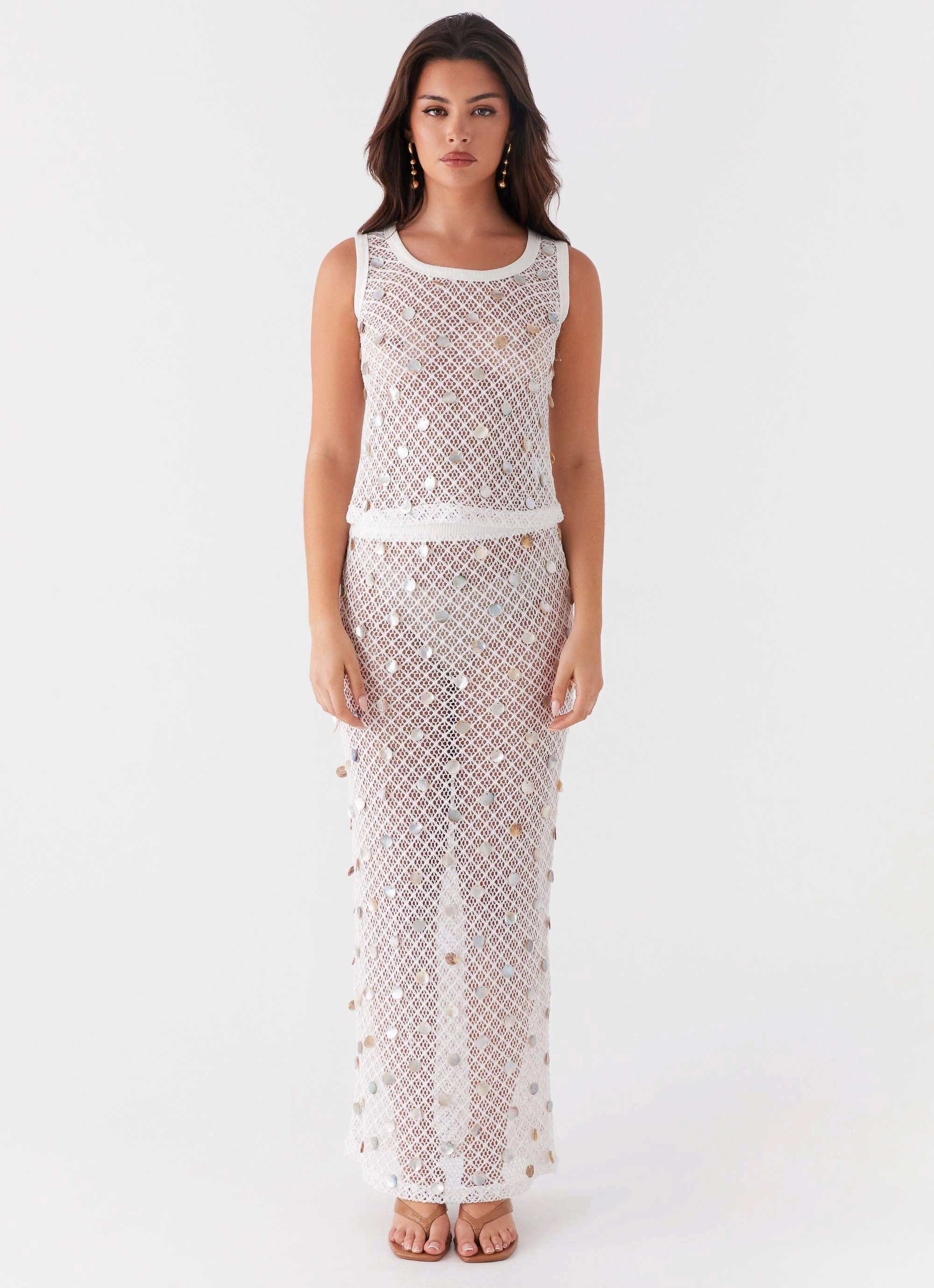 Anti Odor Treatment Distressed Texture Whitehaven Shell Tank Top - White