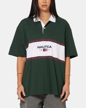 Retro Style Ribbed Trim Nautica 83-Flag Block Polo T-Shirt Green/White
