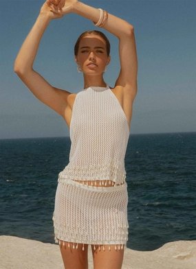 AthleisureReady Antimicrobial Finish Scorpio Crochet Halter Top - Ivory