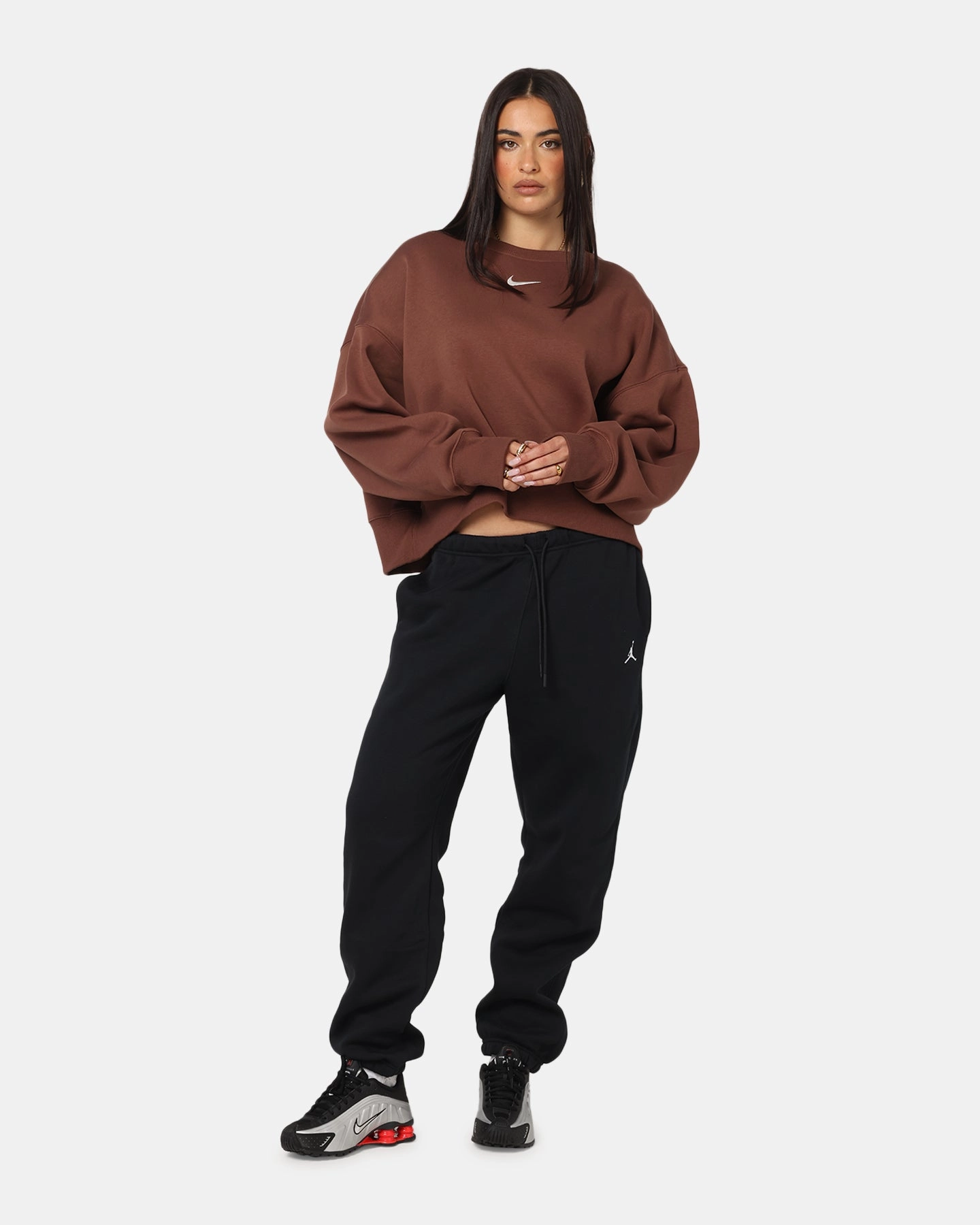 Reflective accents TailoredCut Nike Women's Sportswear Phoenix Fleece Crewneck Archaeo Brown/Sail