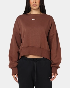 NonChafe Tag Placement Layered Collar Structure Nike Women's Sportswear Phoenix Fleece Crewneck Archaeo Brown/Sail