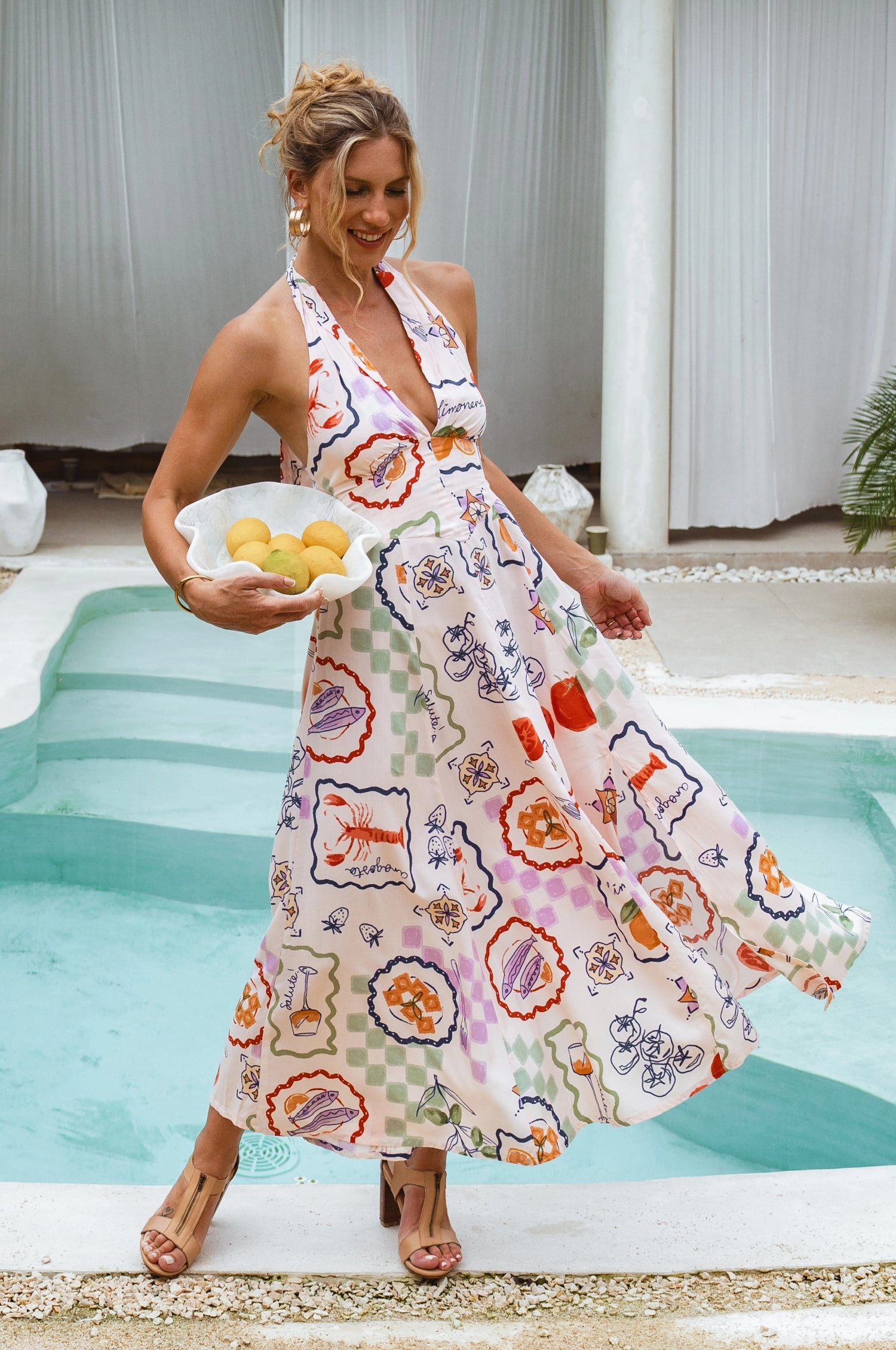 Soft Hue Soft and Smooth Costa Brava Halterneck Maxi Dress