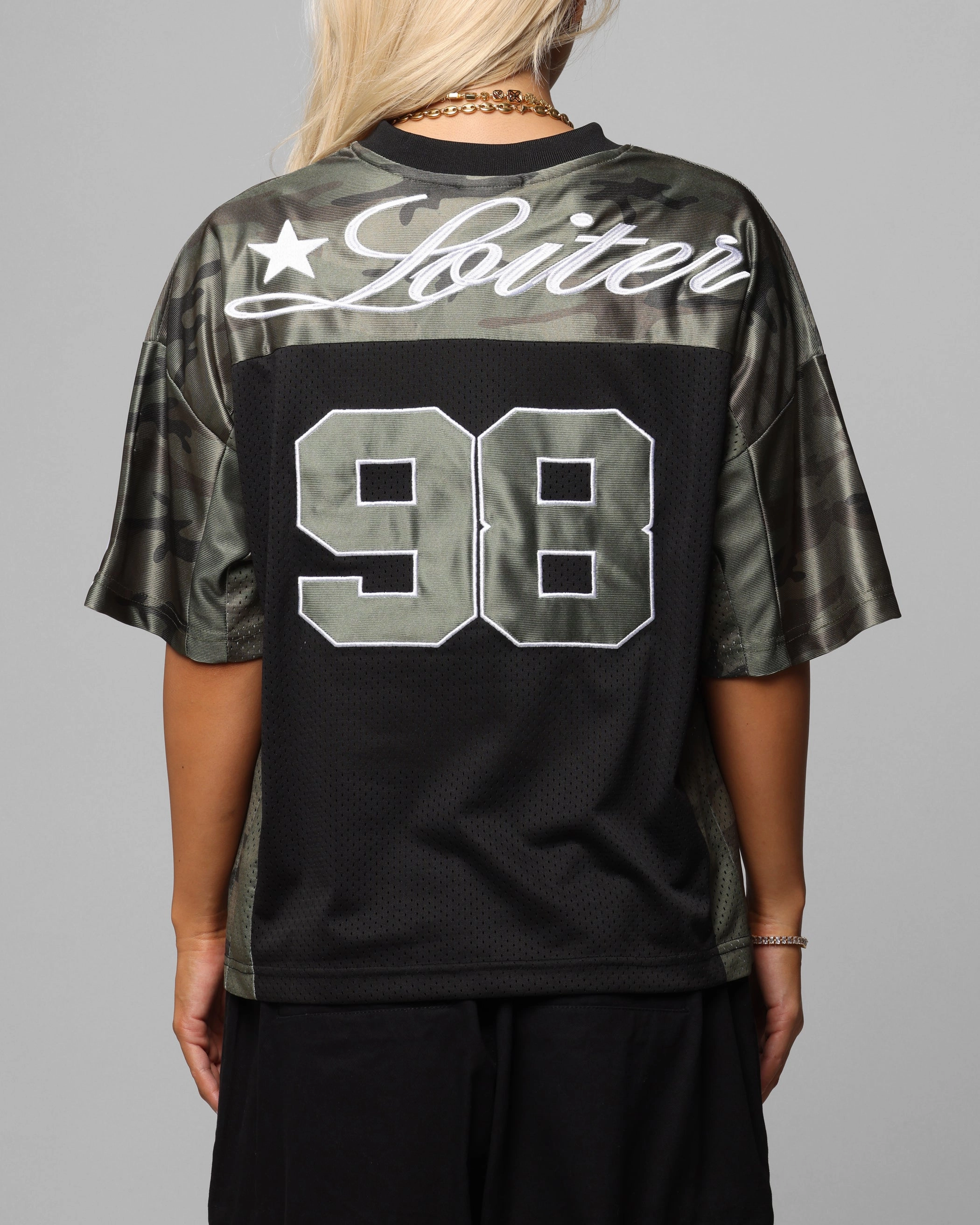 Loiter End Zone Jersey Black/Camo Loose Blouse Thermoregulating Fabric