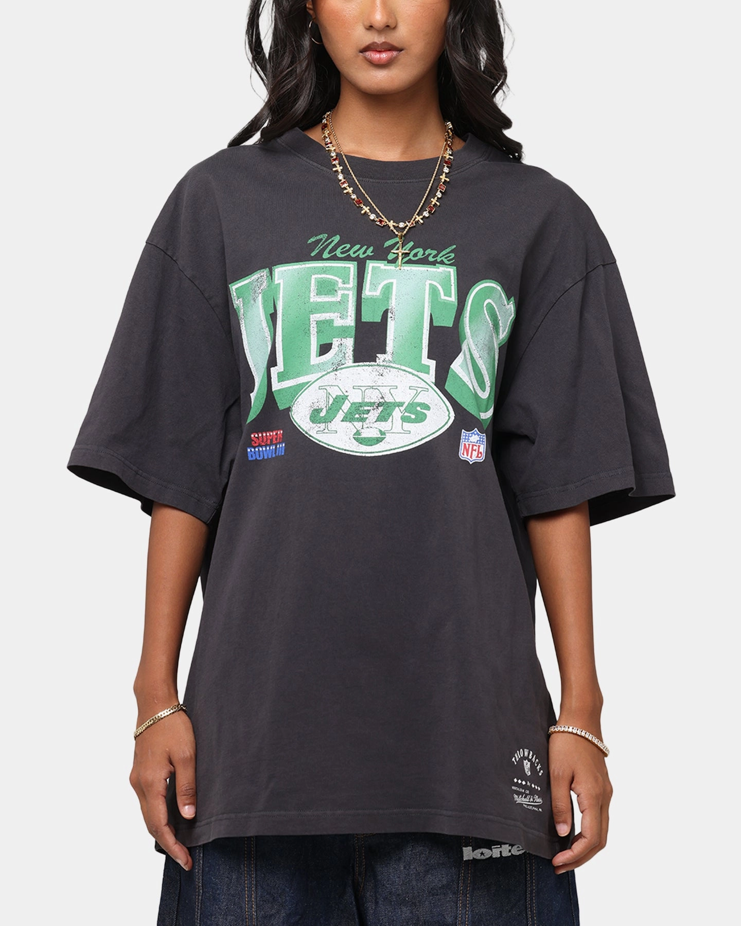 Mitchell & Ness New York Jets Arch T-Shirt Faded Black Reversible design