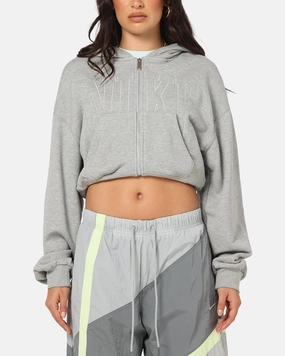 Nike Women's Sportswear Full-Zip Cropped French Terry Hoodie Grey Multi Pocket Functional Design ClassicCrewNeck