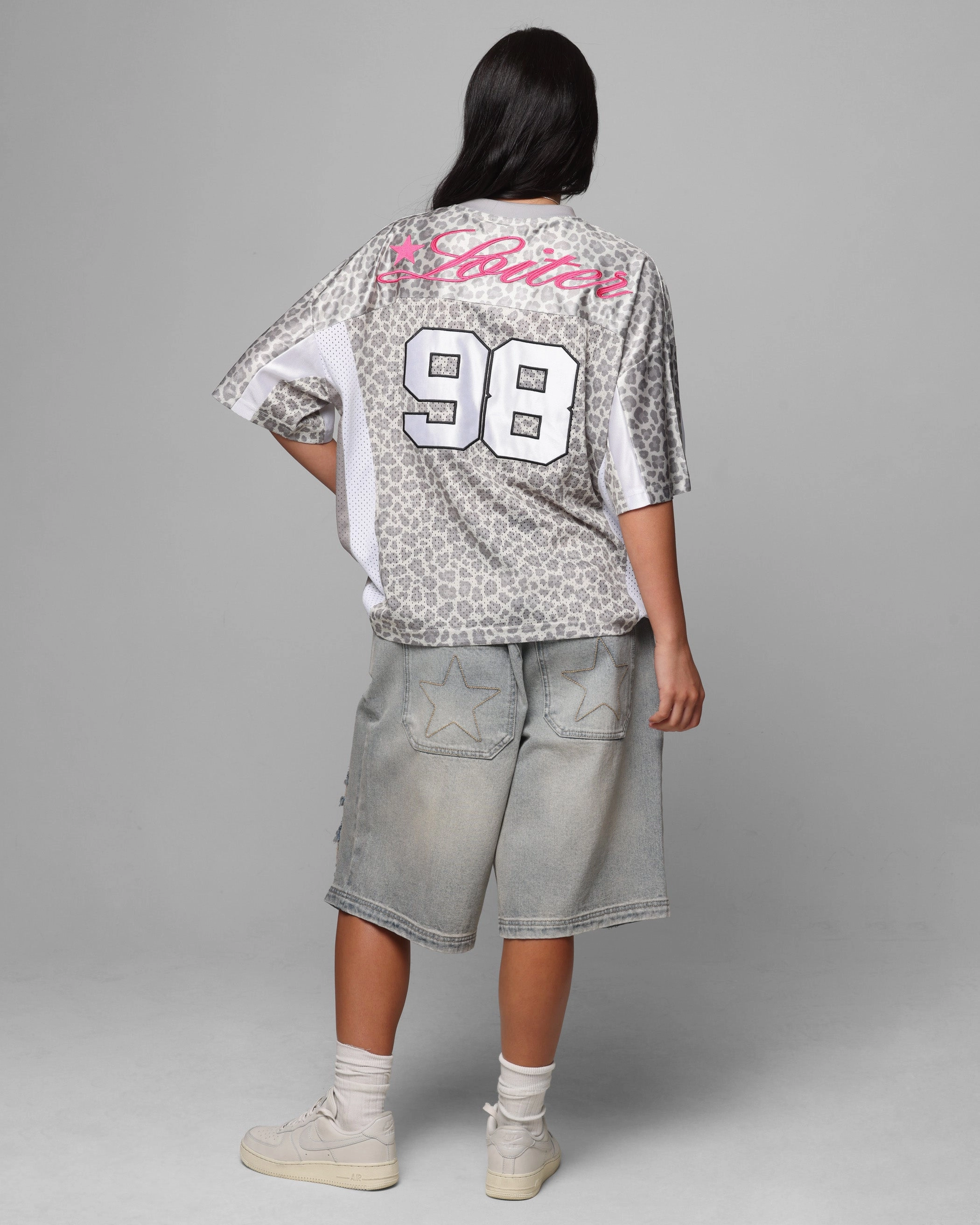 Loiter End Zone Jersey Snow Leopard Hidden Pocket Design Summer Sweater