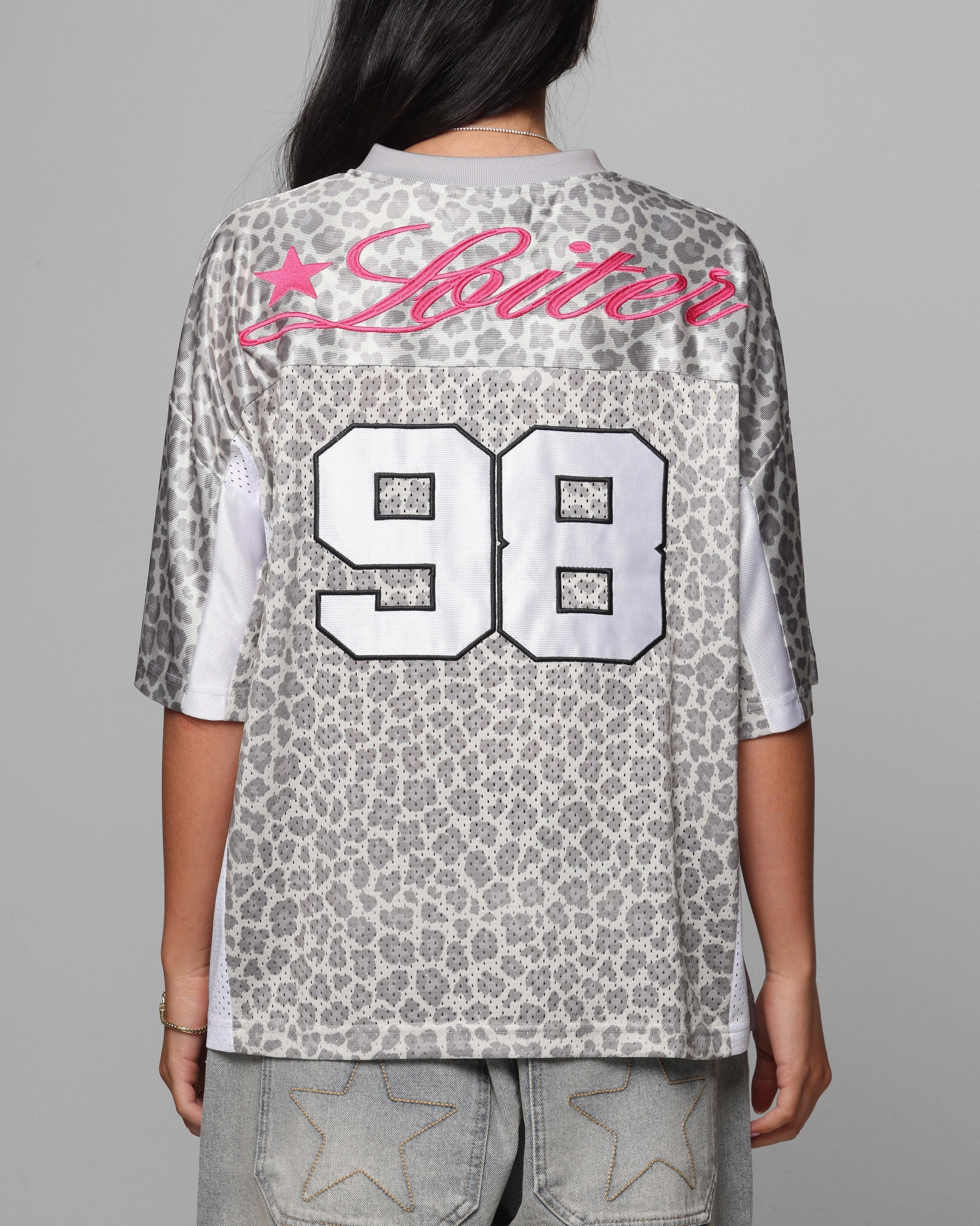FourWayStretch Hypoallergenic Textile Loiter End Zone Jersey Snow Leopard