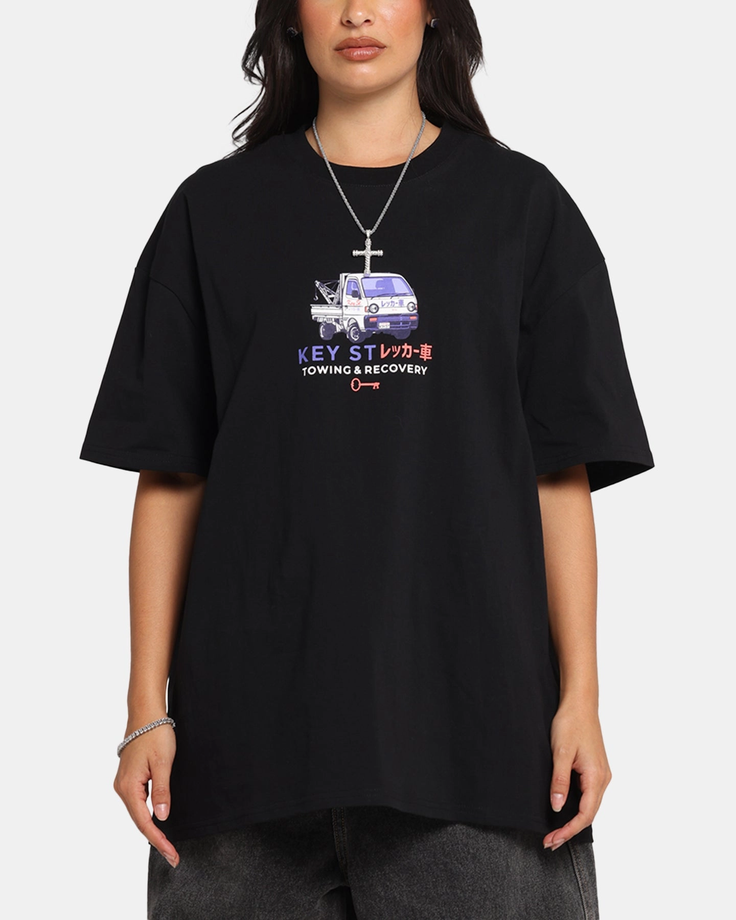 Key Street Kei Tow Truck T-Shirt Black Reinforced Hems