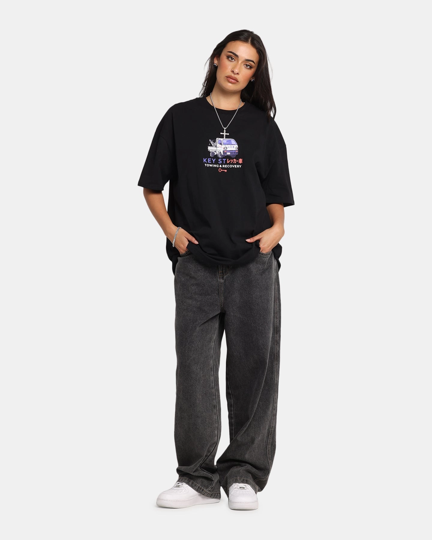 Key Street Kei Tow Truck T-Shirt Black EasyCareMaterial Sustainable Manufacturing