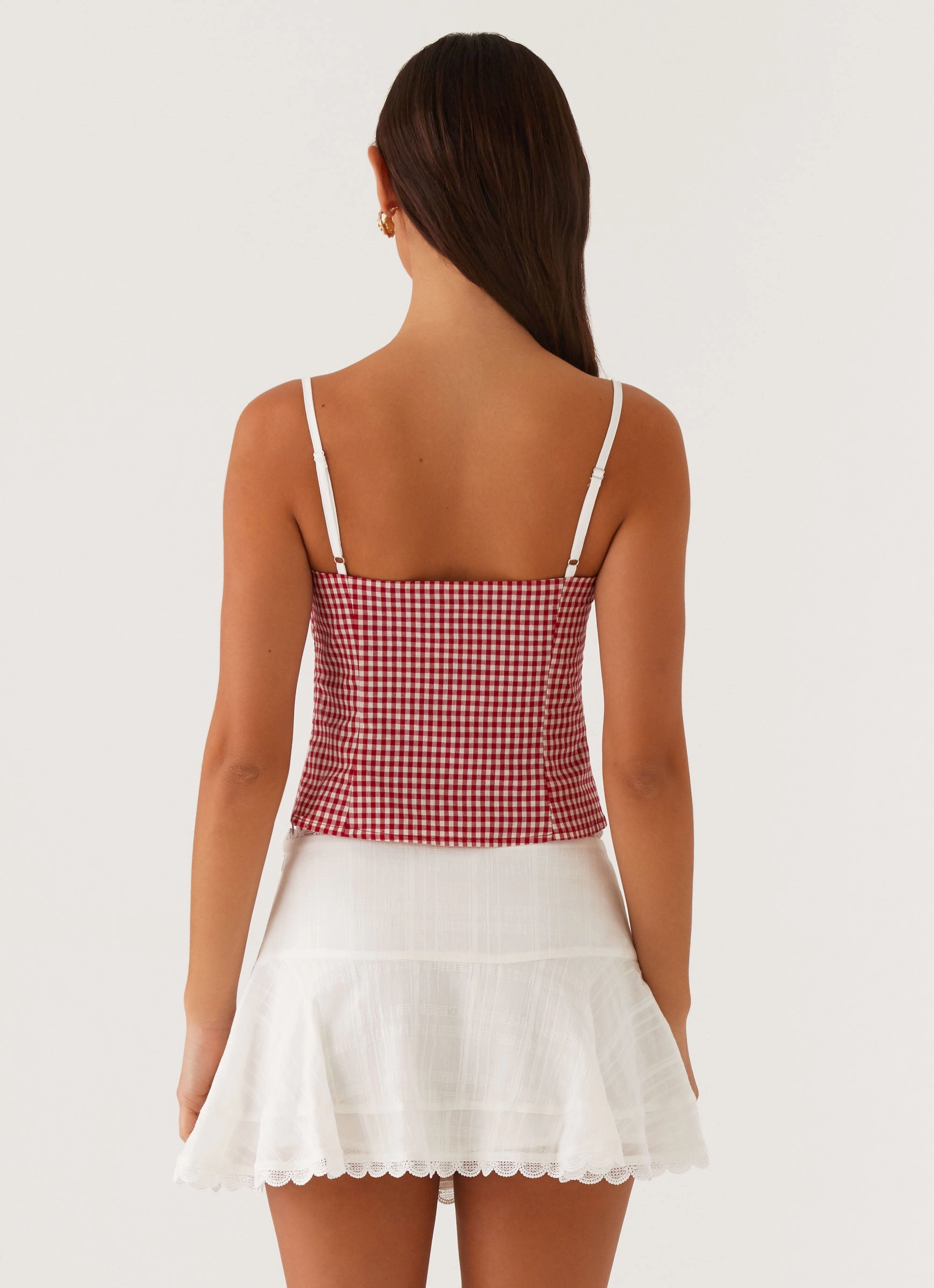 Palmer Ruffle Bustier Top - Red Gingham Eco Conscious Dye Process