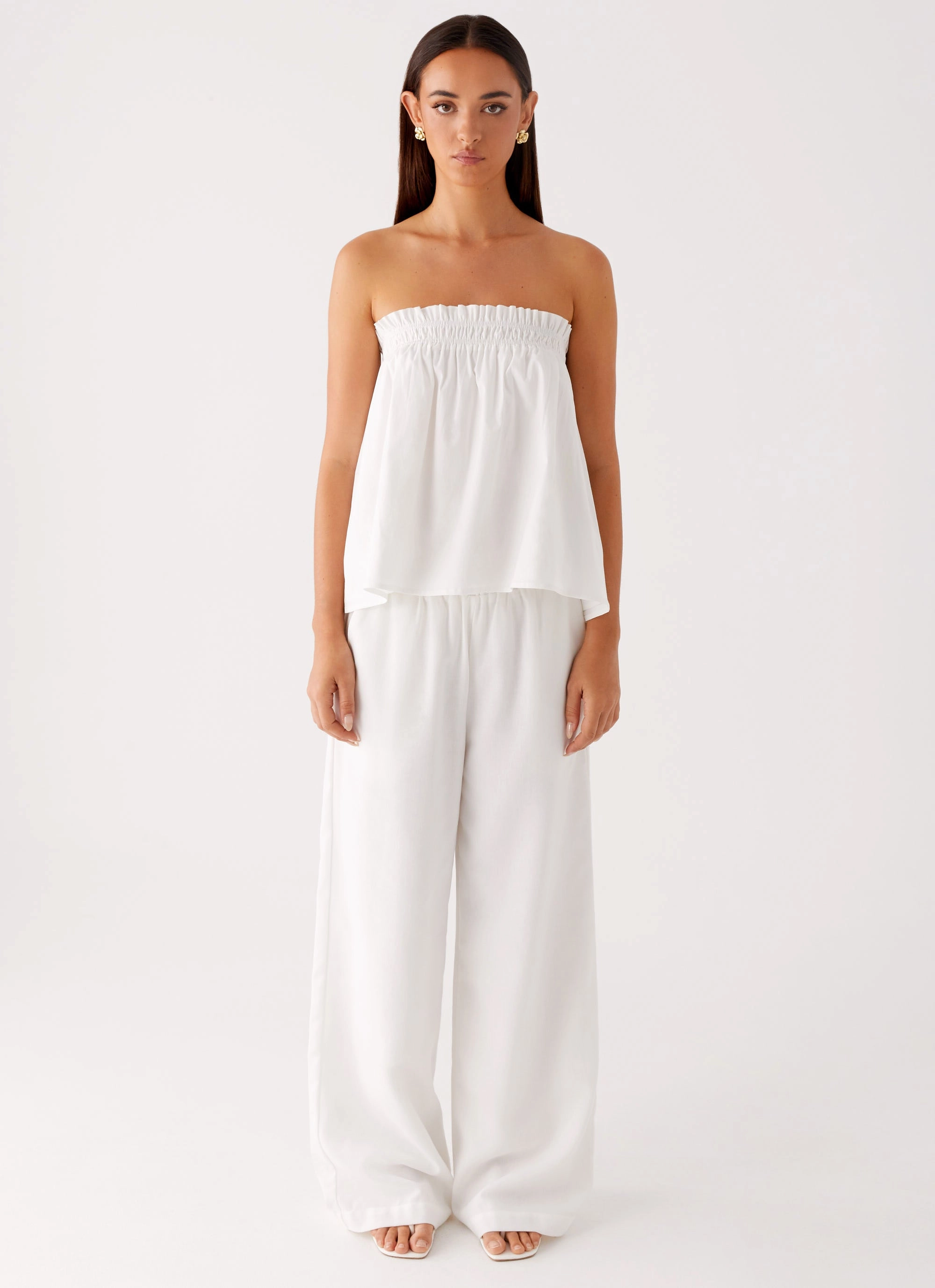 Hydrophobic Surface Treatment Asymmetrical hem Wynter Babydoll Top - White