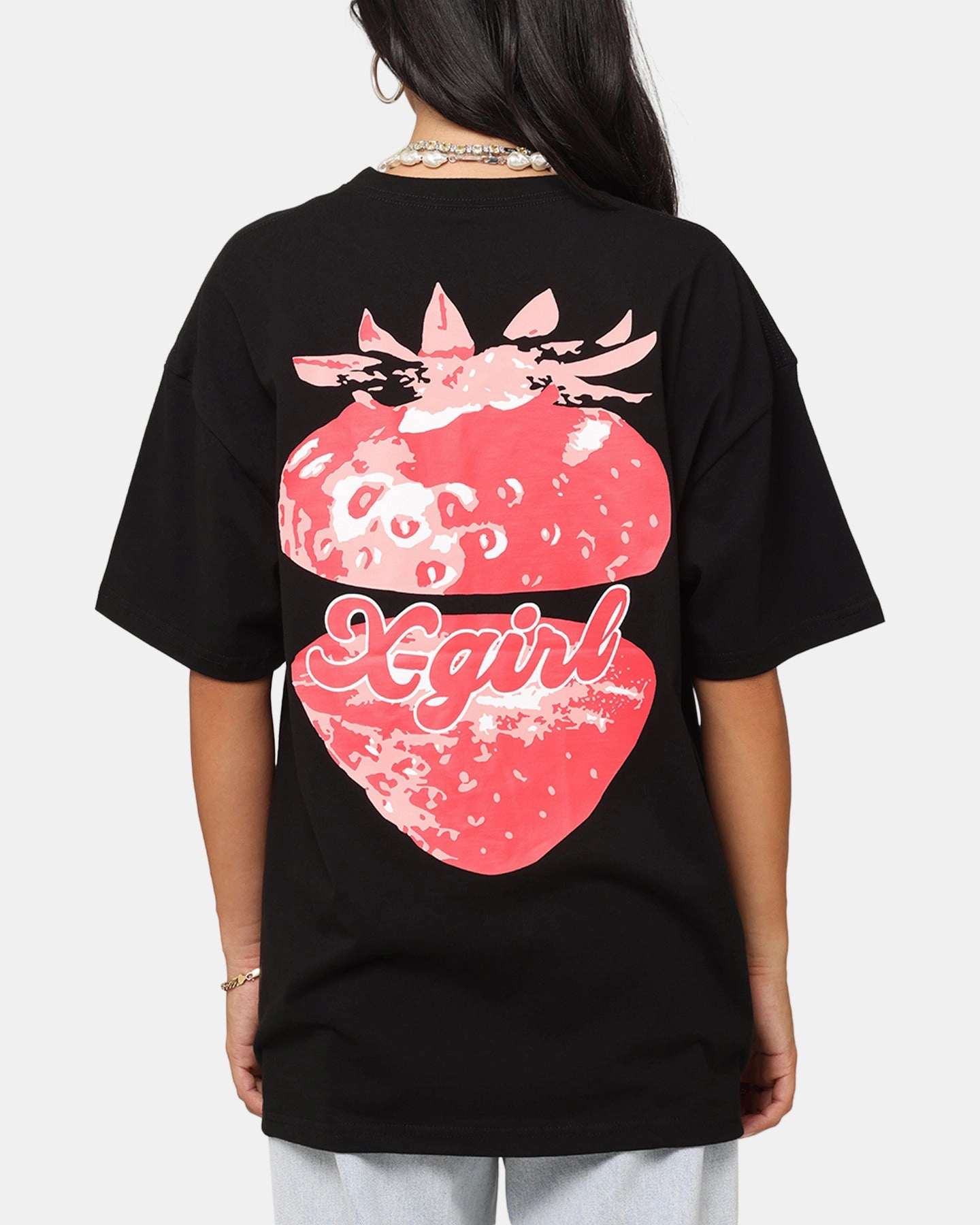 Comfortable Collar X-Girl Women's Strawberry Relaxed T-Shirt Black