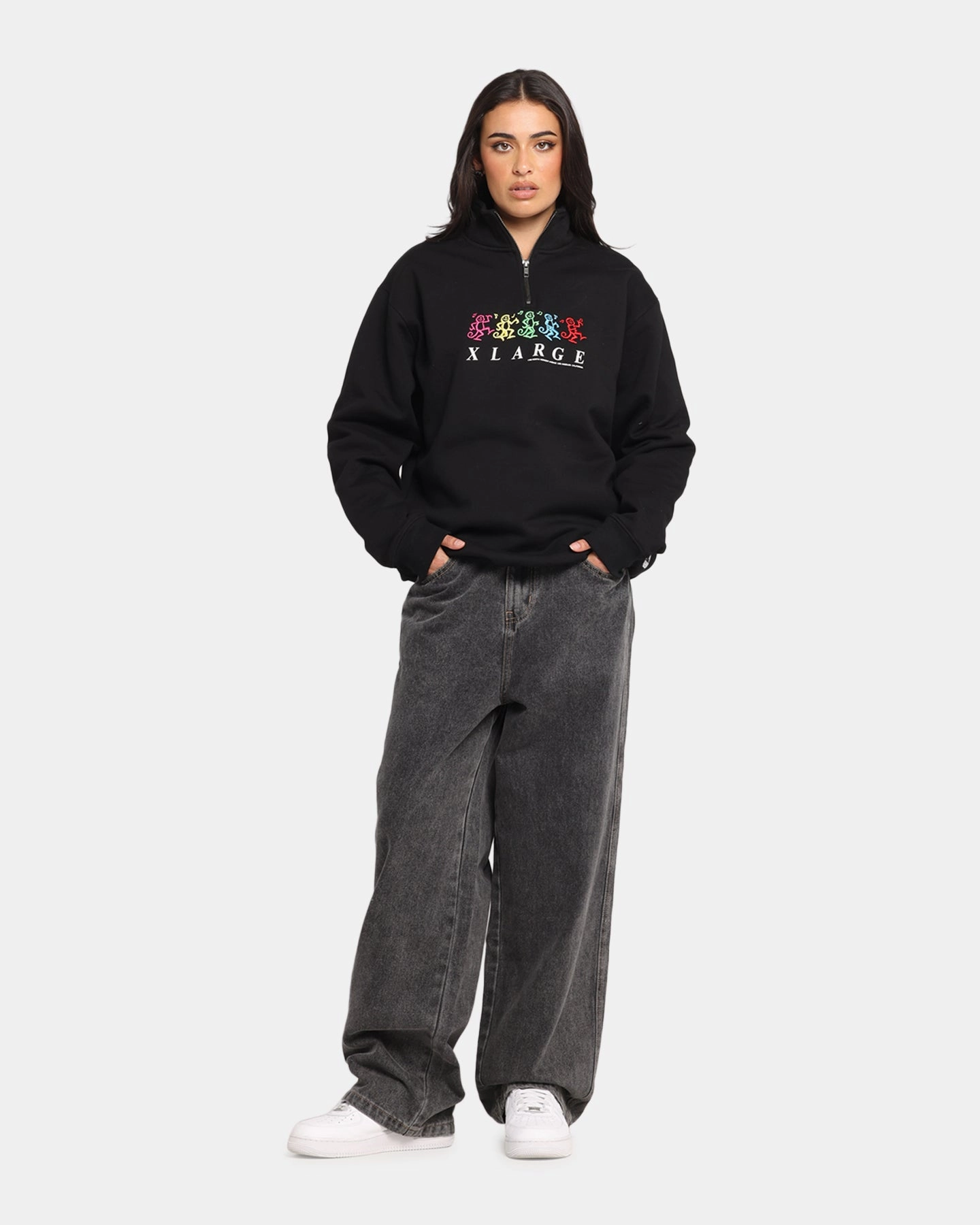 RaglanSleeve Asymmetrical hem X-Large Funky Quarter Zip Crewneck Black