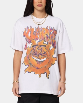 X-Large XL Burning T-Shirt Solid White Lightweight Fabric