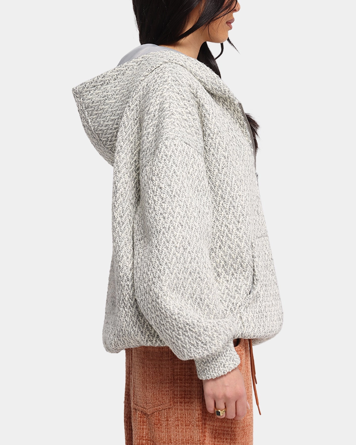 XXIII Boucle Tweed Zip Hoodie Grey Marle Sporty Cardigan PreShrunkFabric