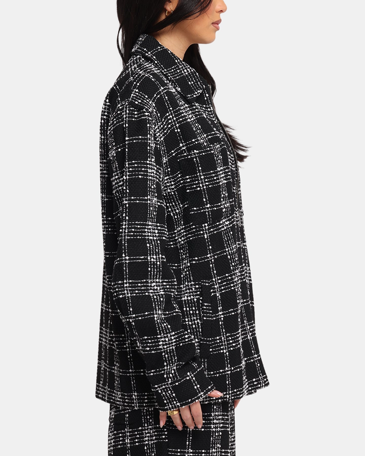 XXIII Boucle Tweed Zip Jacket Black/White Casual Pullover Sporty Sweatshirt