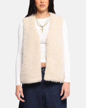 XXIII Fur Vest Cream Compact Jacquard Weave