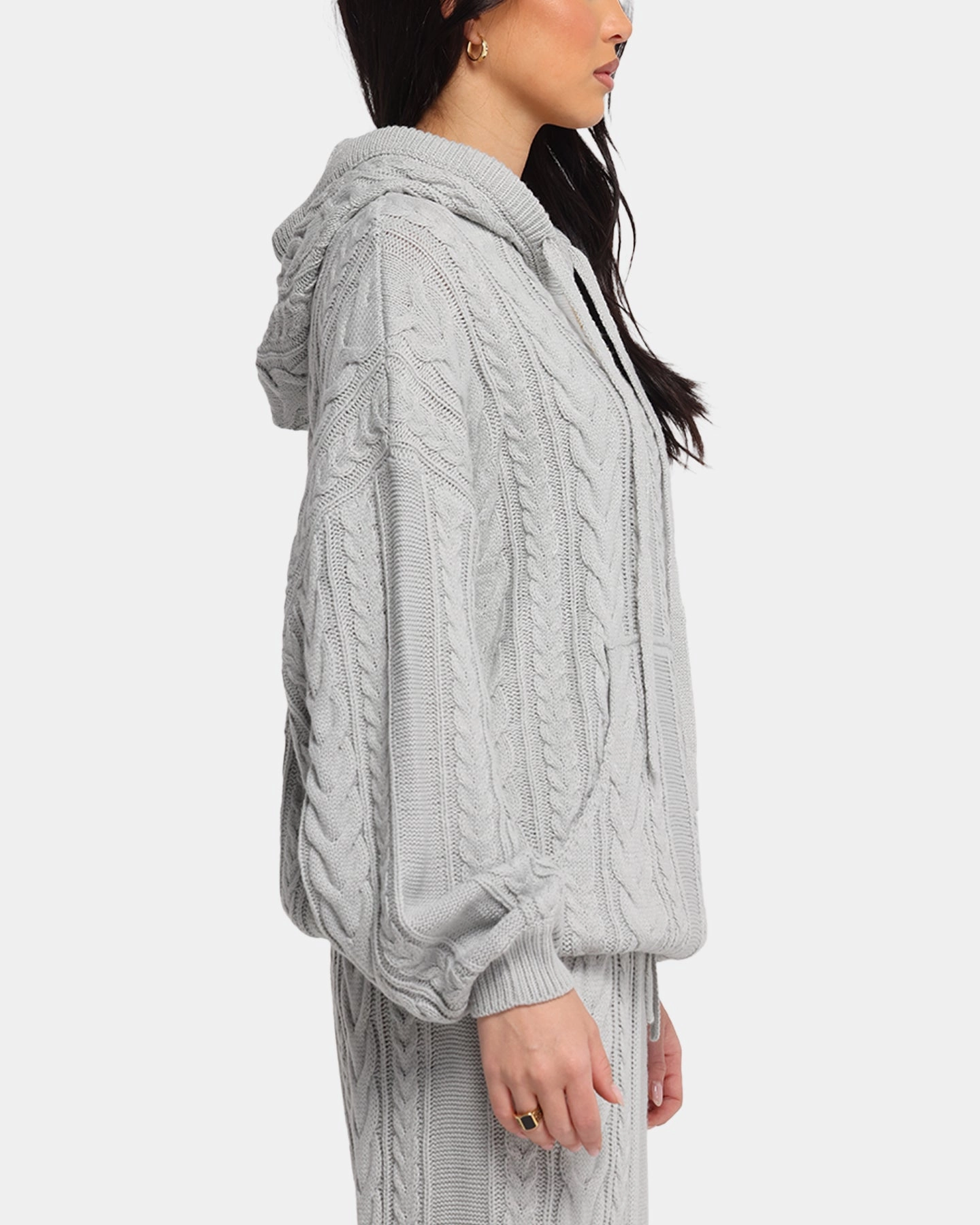 XXIII Lakes Knitted Hoodie Grey Flowy Tunic