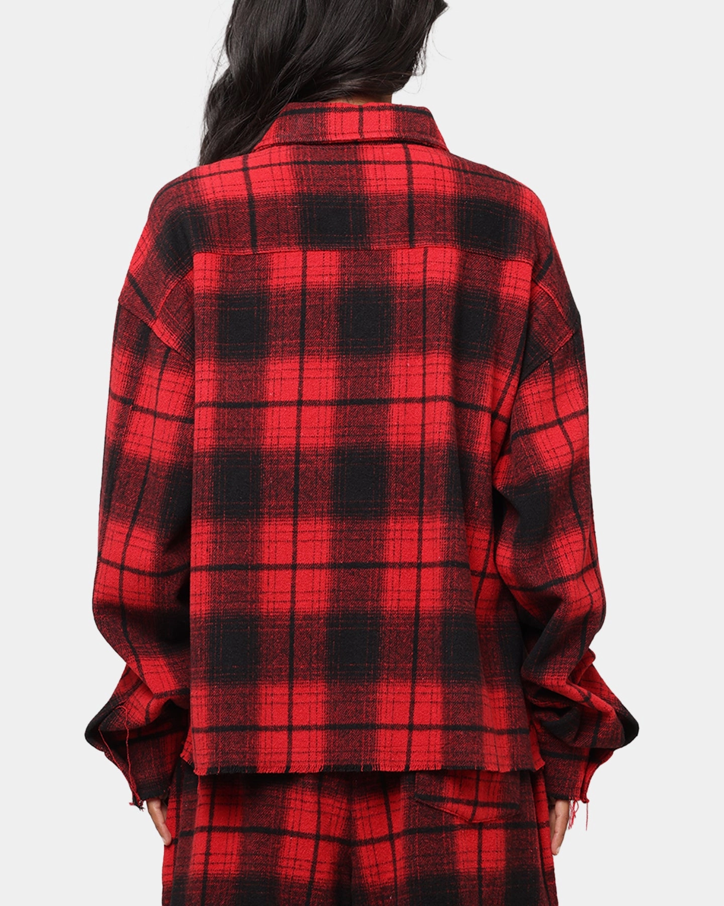 Double Faced Jersey Knit XXIII Plaid Long Sleeve Overshirt Red