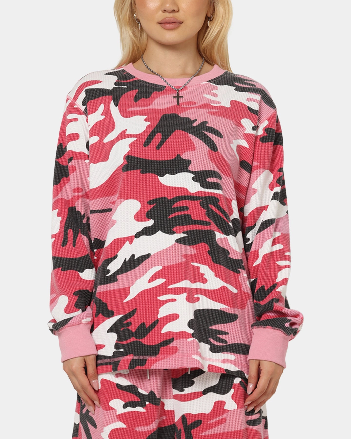 Comfy Fit Recycled Fiber Blend XXIII Printed Thermal Long Sleeve T-Shirt Pink Camo