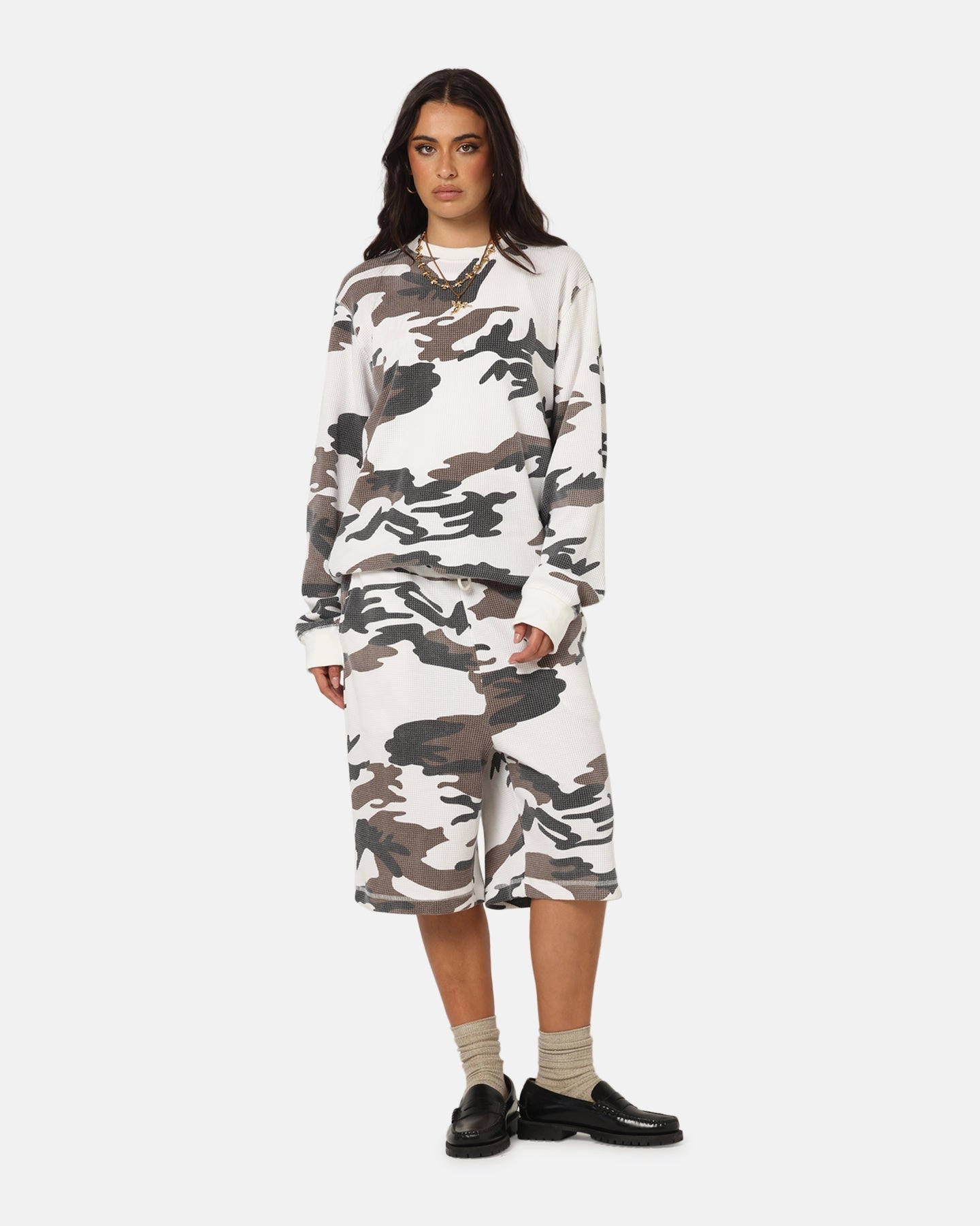 Sustainable Material Blend High Neck Design XXIII Printed Thermal Long Sleeve T-Shirt Snow Camo