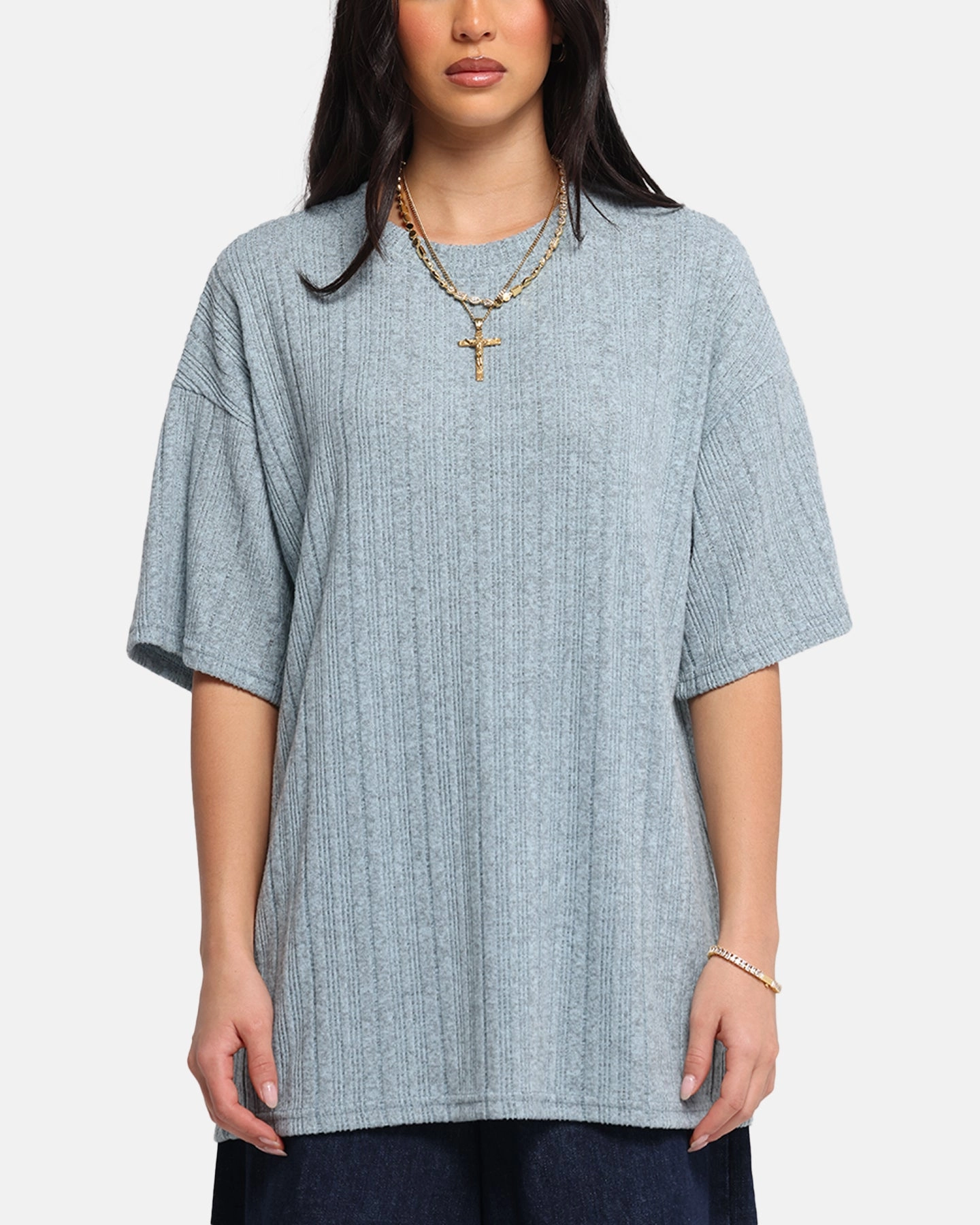 XXIII Rib Knit T-Shirt Blue Marle Wear Resistant Edge