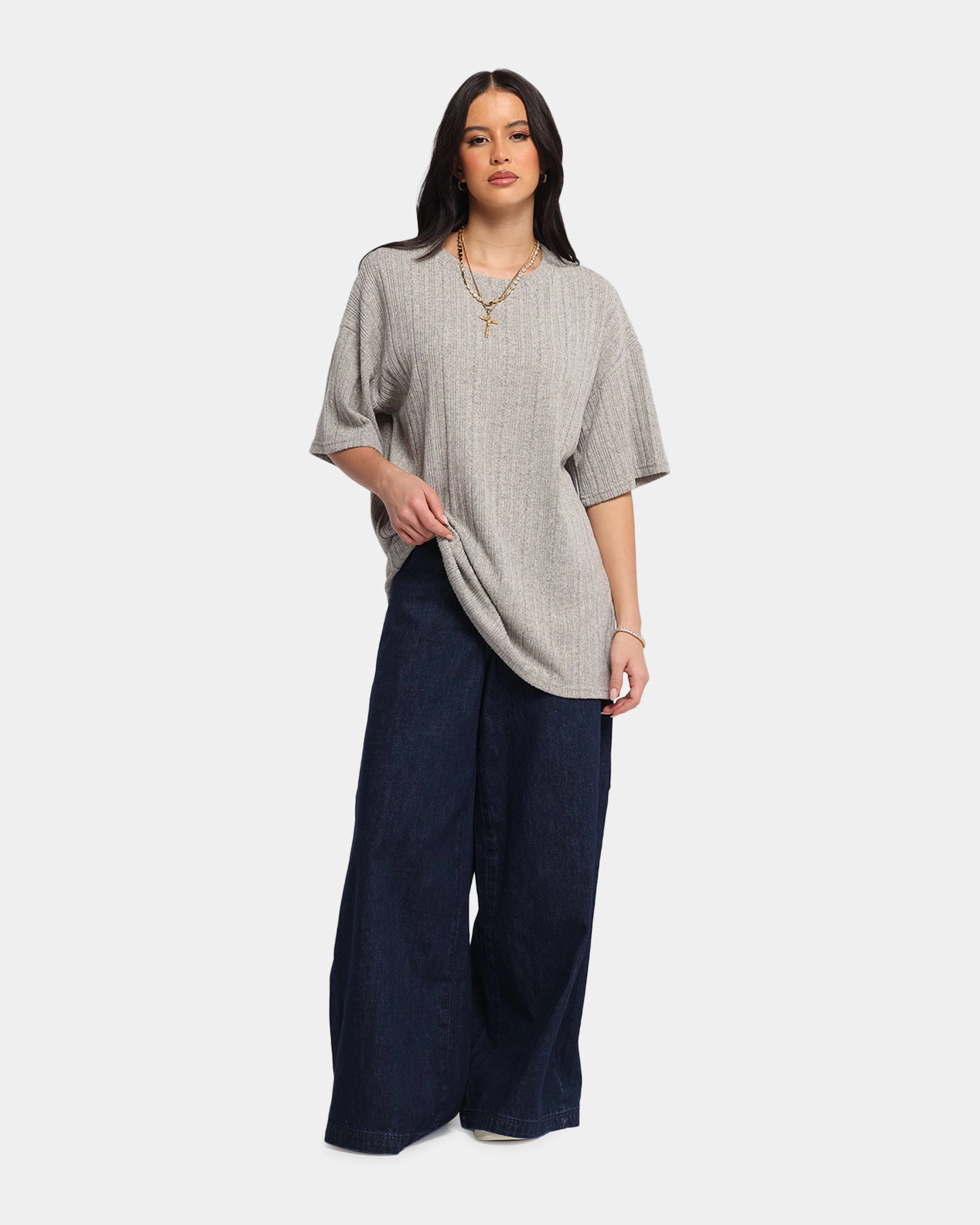 Versatile Shirt NonRestrictive Cut XXIII Rib Knit T-Shirt Grey Marle