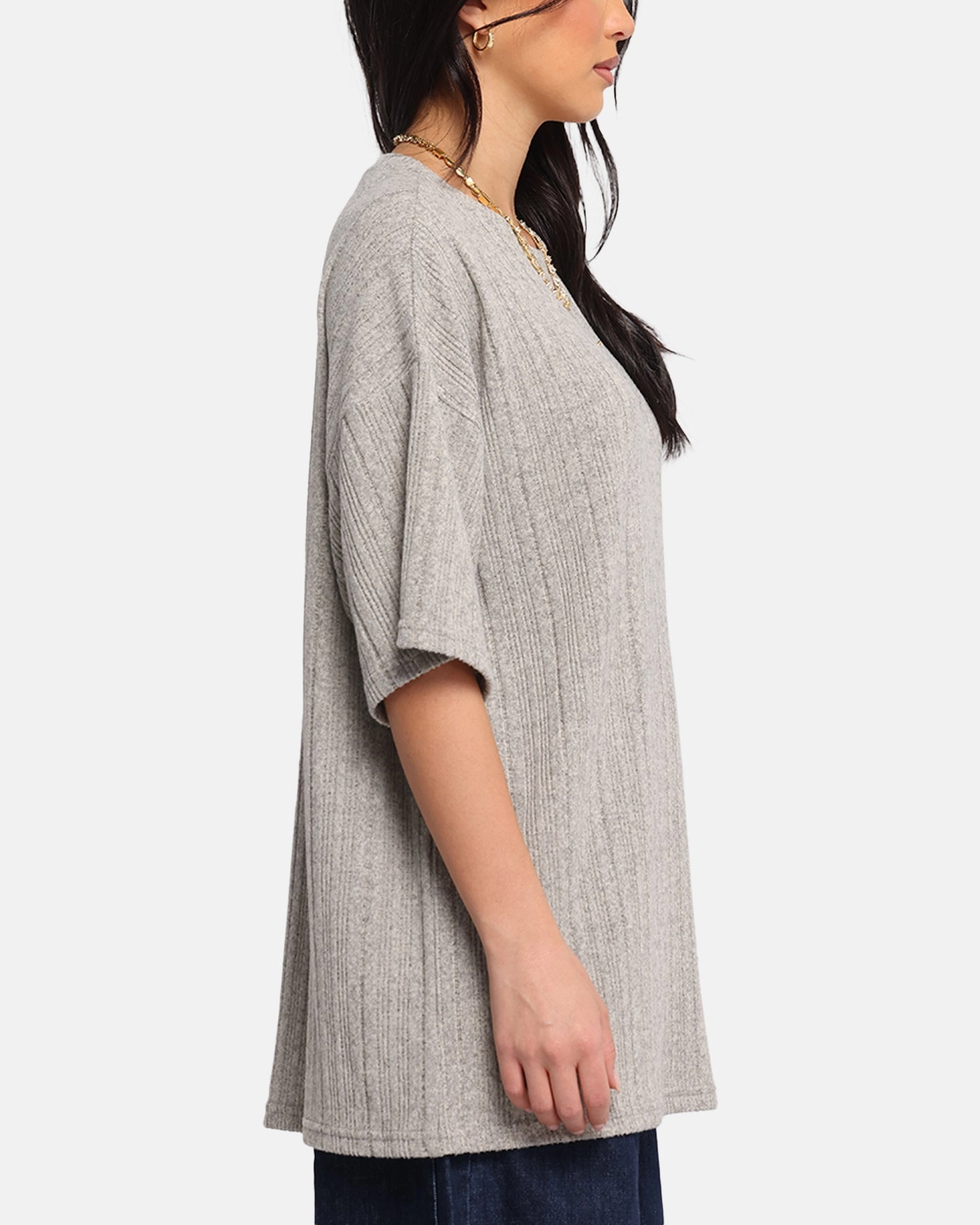 XXIII Rib Knit T-Shirt Grey Marle Non Restrictive Cut