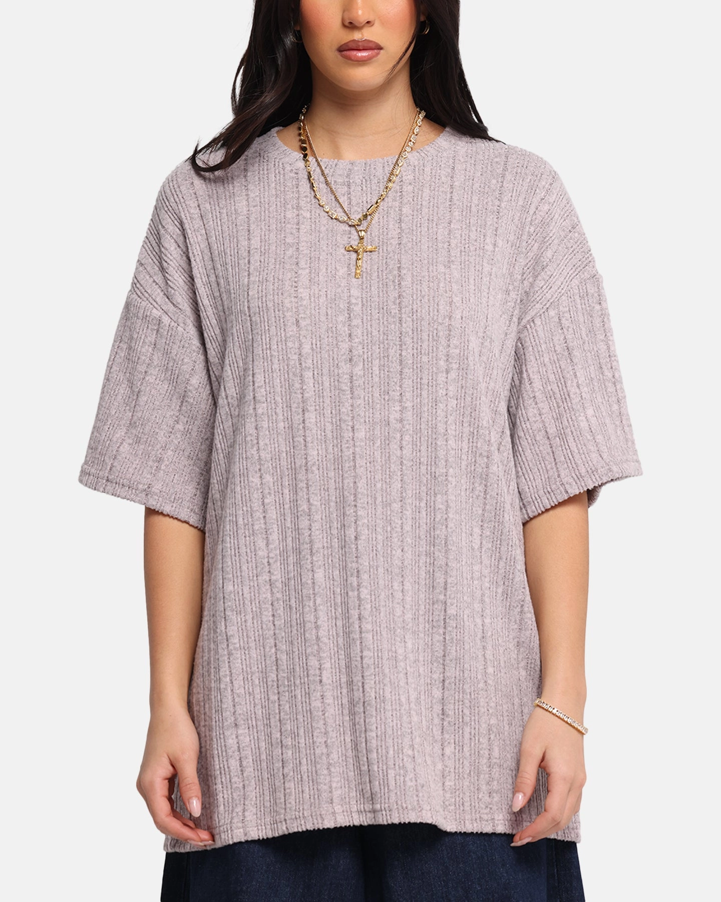 Easy Fit High Thread Count Cotton XXIII Rib Knit T-Shirt Pink Marle