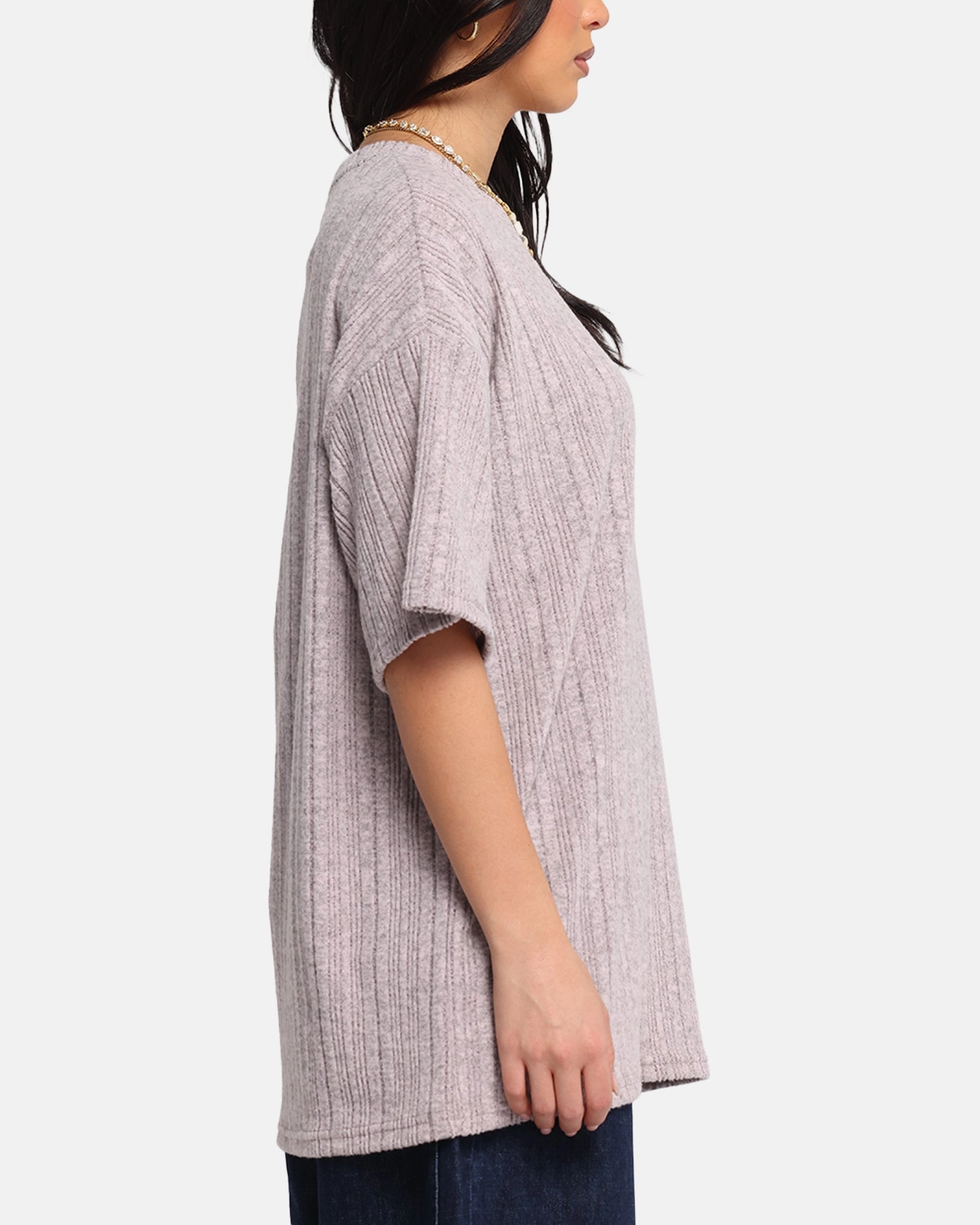 OversizedSilhouette XXIII Rib Knit T-Shirt Pink Marle
