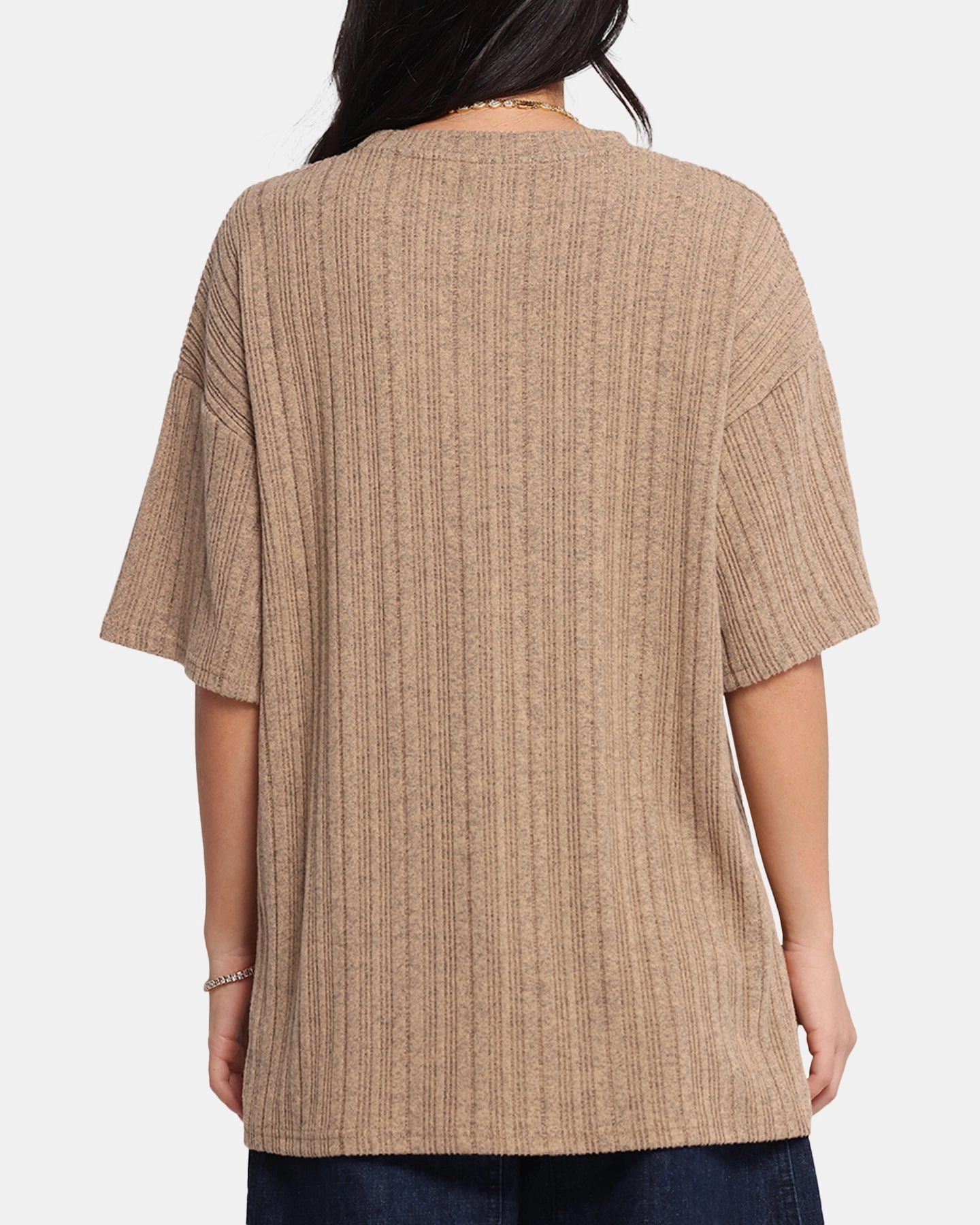 XXIII Rib Knit T-Shirt Tan Marle Quick Dry Material