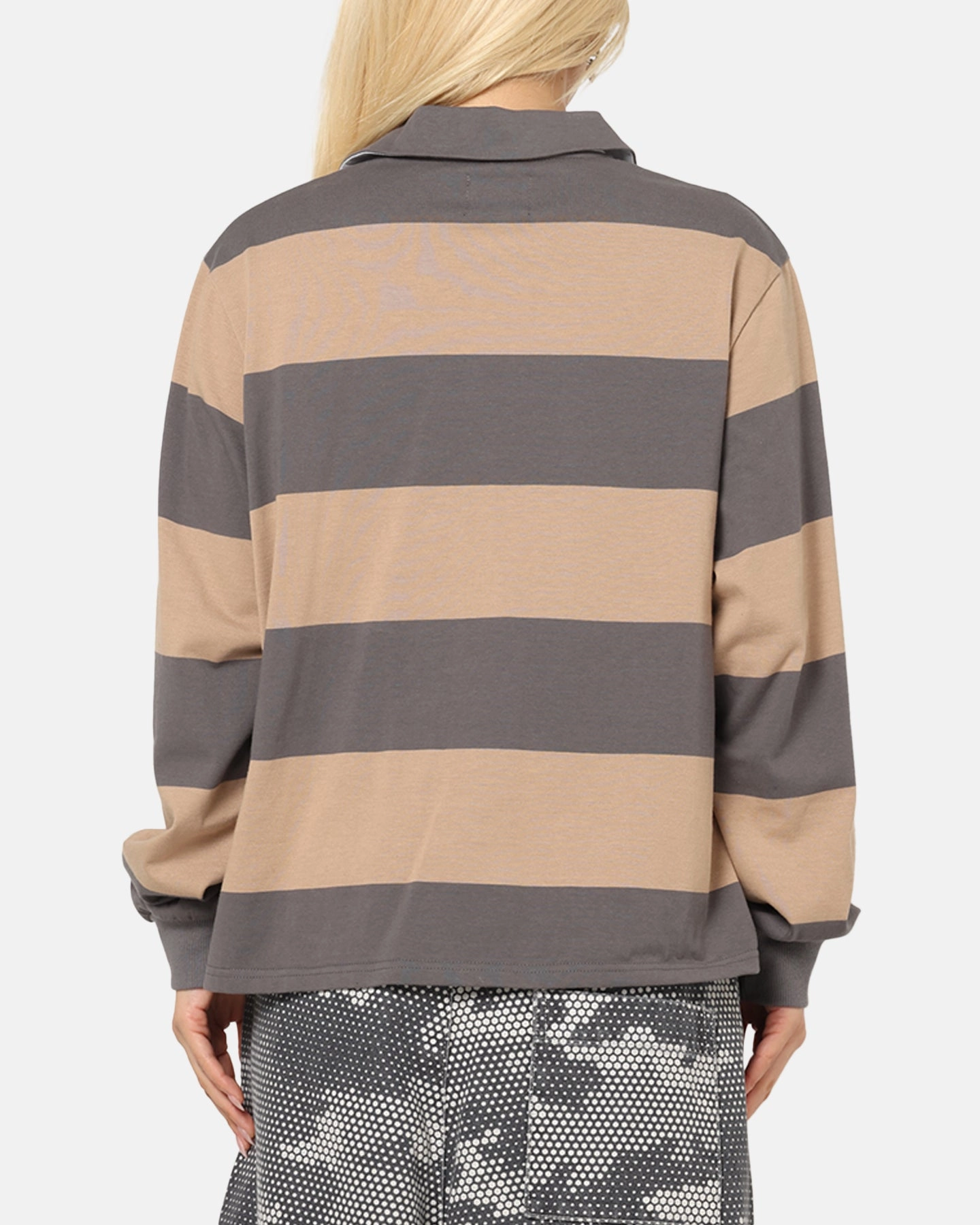 PreWashed Lightweight Fabric XXIII Rugby Long Sleeve Polo T-Shirt Charcoal/Tan