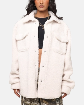 HighNeckCut XXIII Shearling Fur Jacket Cream