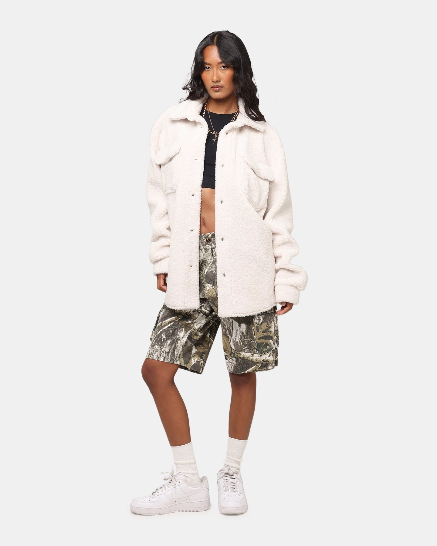 Multi Directional Zipper Placement XXIII Shearling Fur Jacket Cream