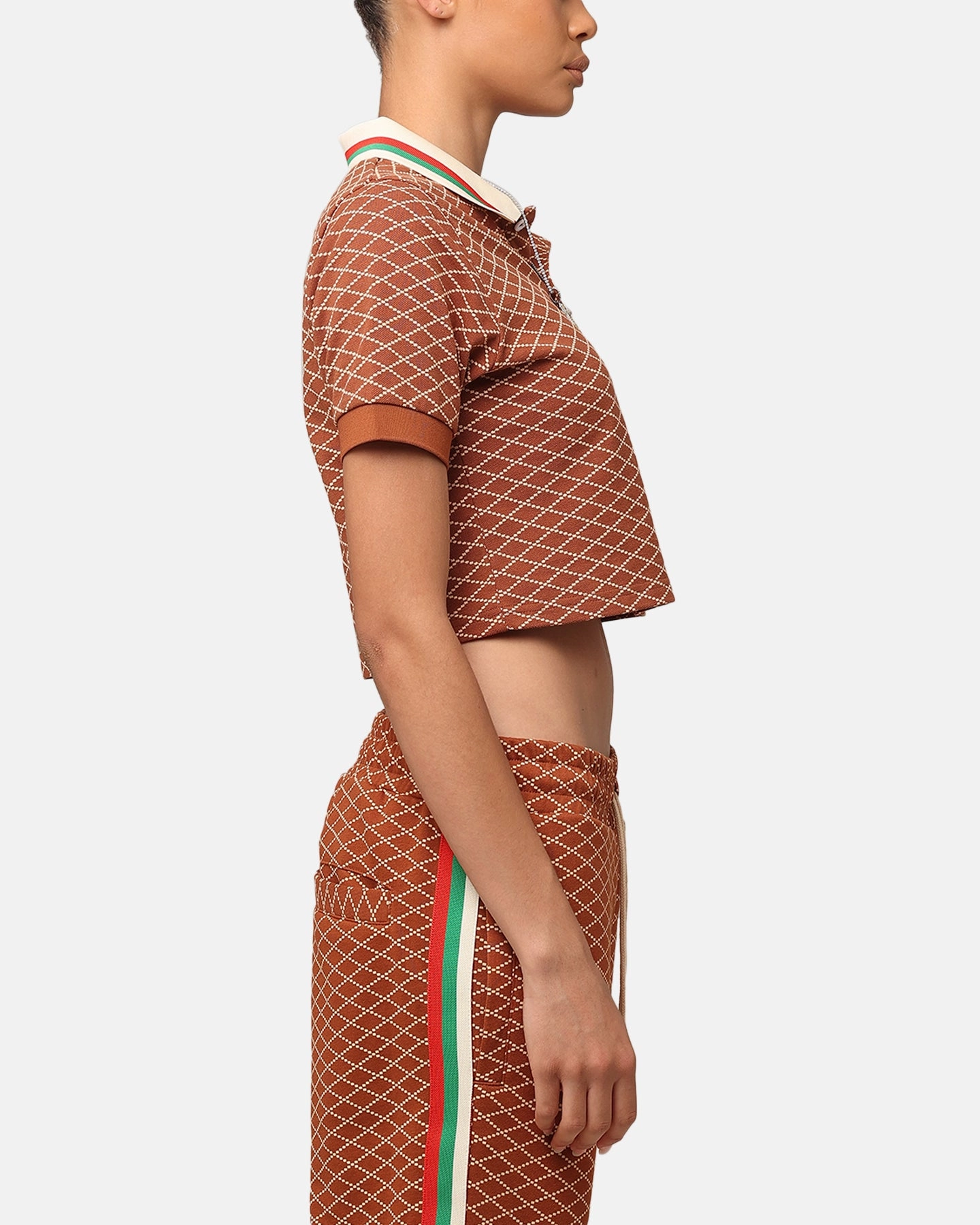 YarnDyedFabric XXIII Women's Cropped Printed Polo Shirt Brown