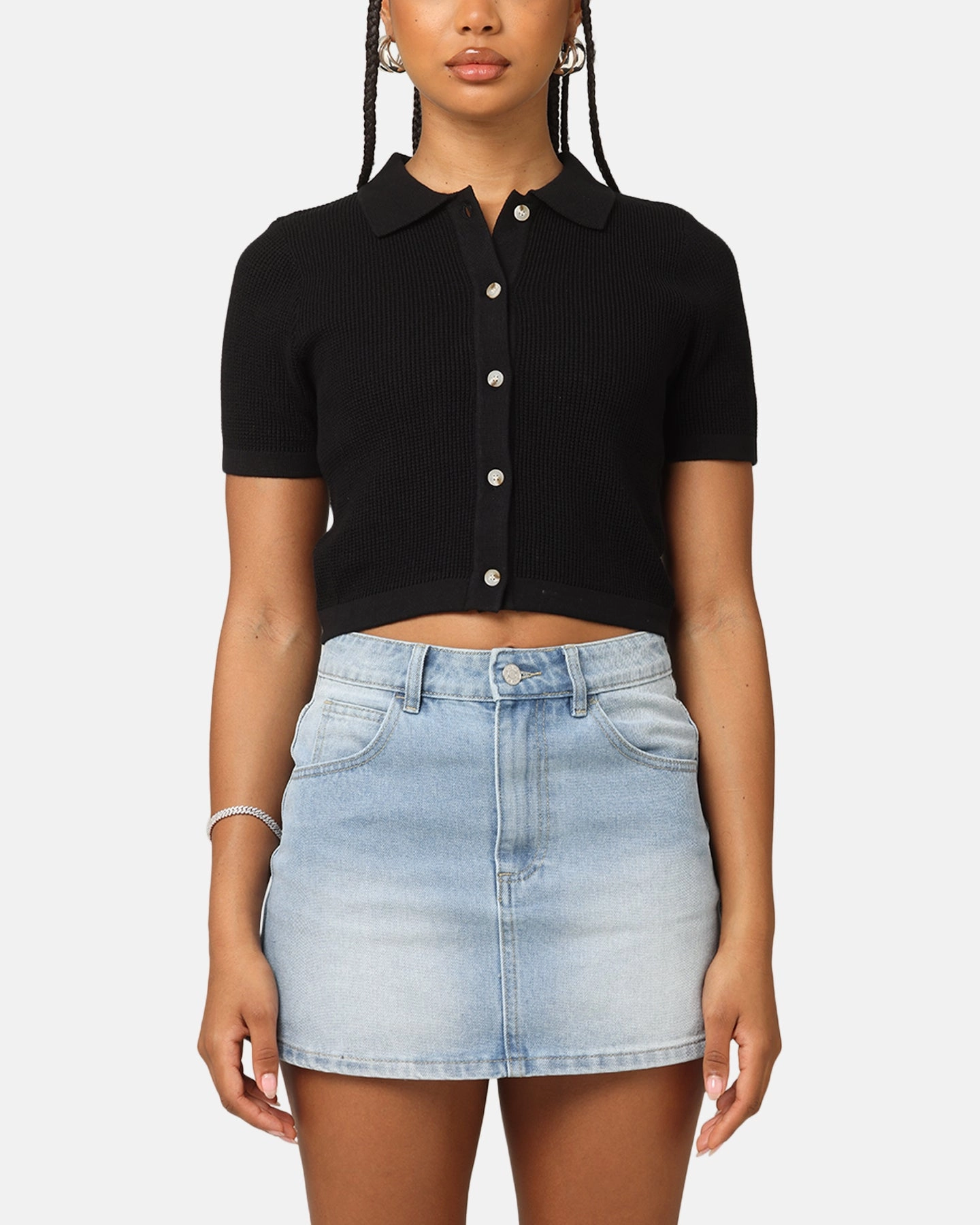 Glow In The Dark Accent Trim XXIII Women's Cropped Zyair Button Up Shirt Black