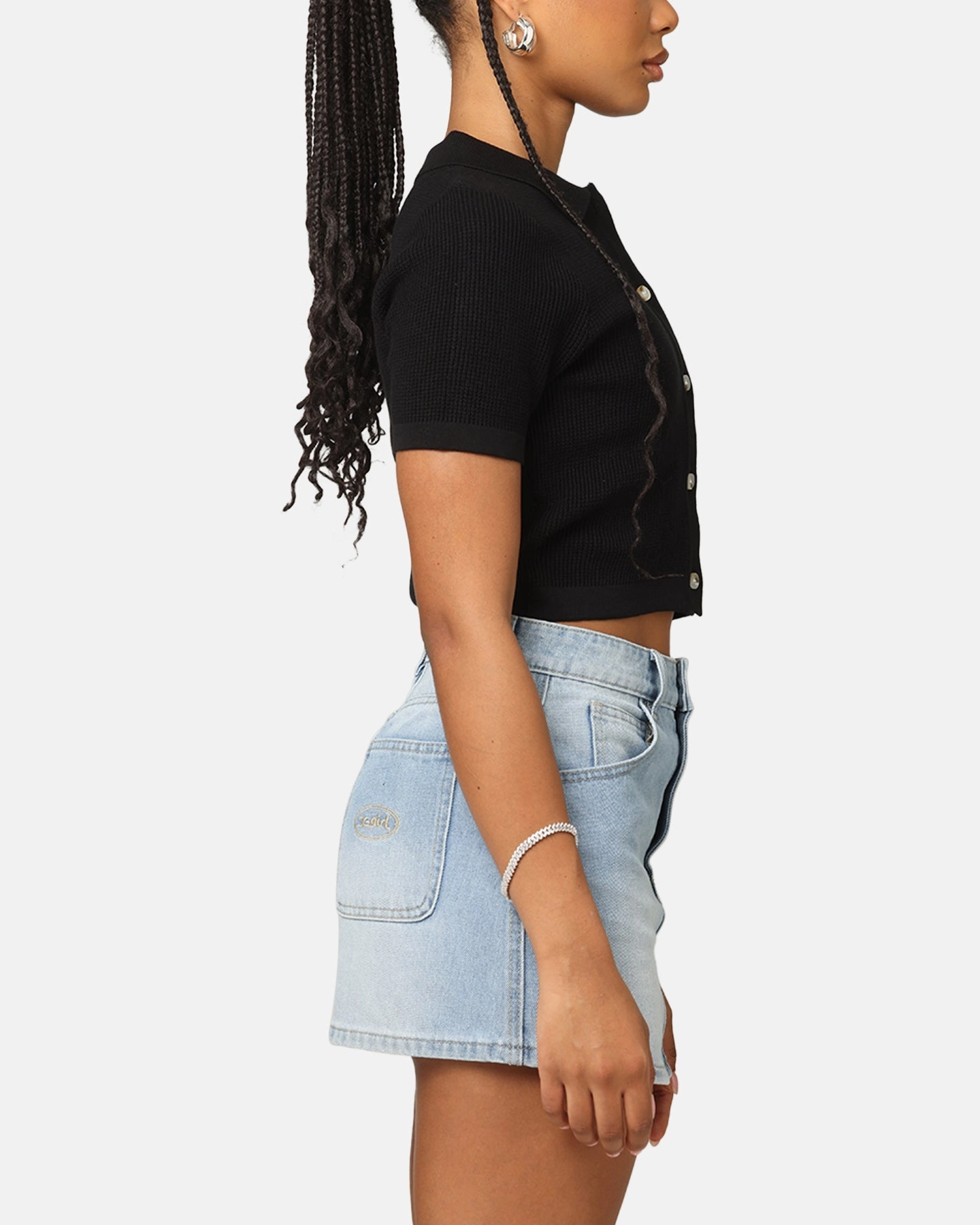 XXIII Women's Cropped Zyair Button Up Shirt Black Eco Friendly Dye