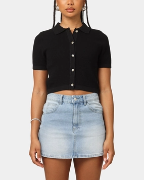 Glow In The Dark Accent Trim XXIII Women's Cropped Zyair Button Up Shirt Black