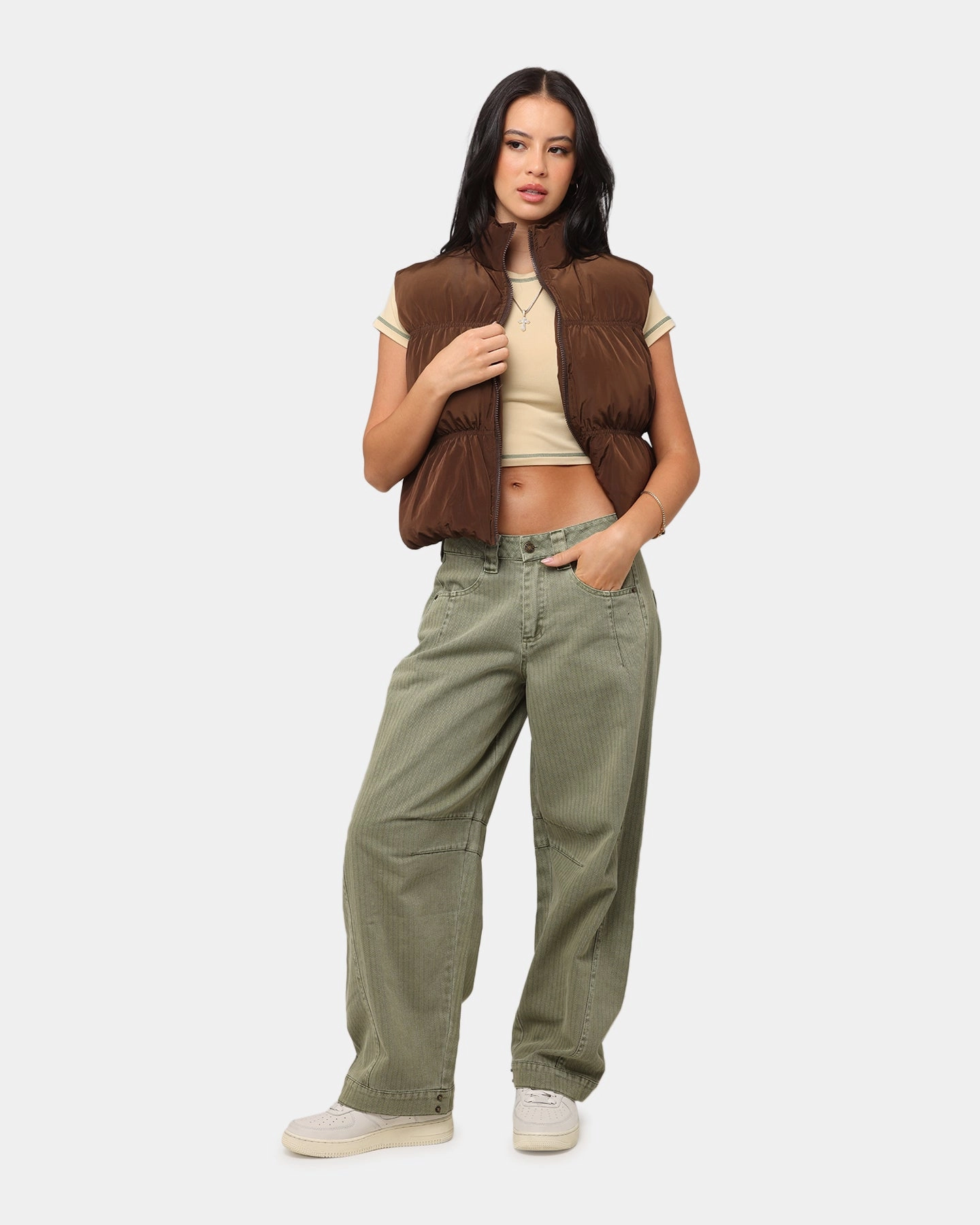 Interlock Stitching XXIII Women's Primal Oversized Puffer Vest Chocolate