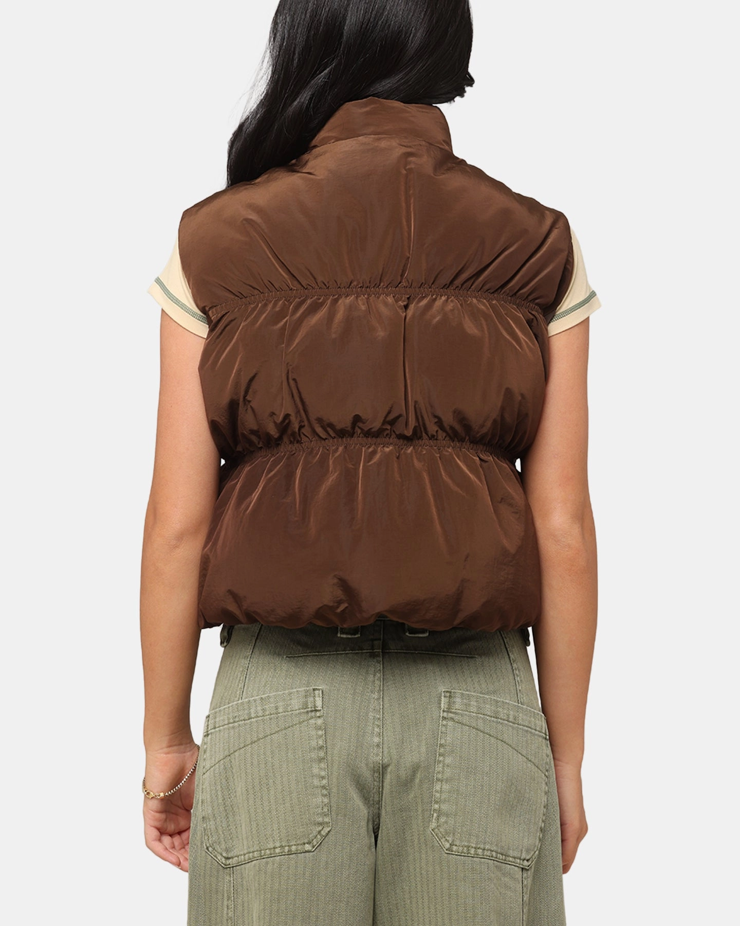 Compact Weave Fabric NoRoll Hem Technology XXIII Women's Primal Oversized Puffer Vest Chocolate