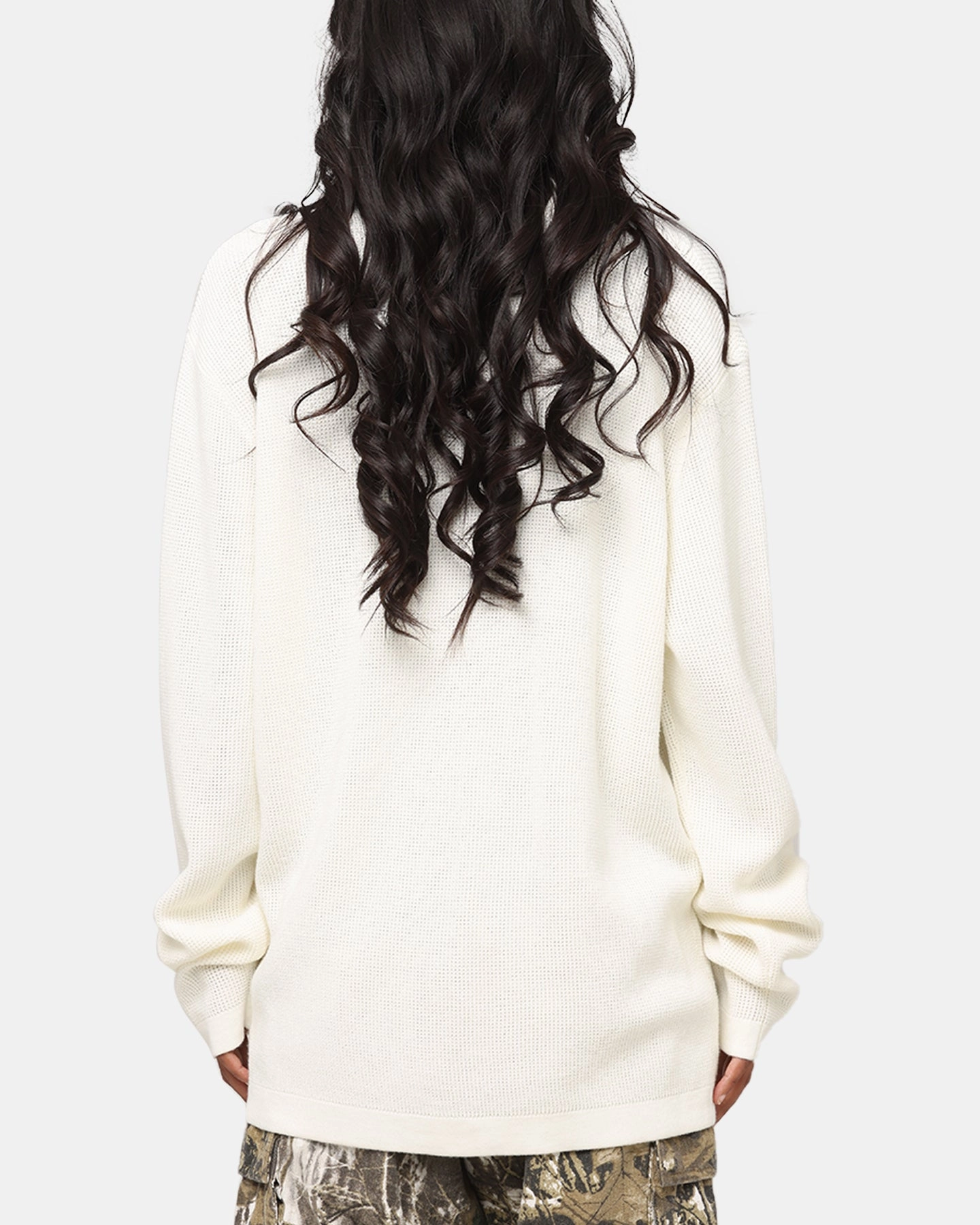 Elasticized Waistband Glow In The Dark Accent Trim XXIII Zyair Knit Rib Long Sleeve Button Up Shirt Cream