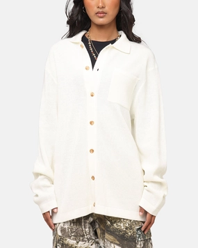 LayeredPanel Flexible Neckline XXIII Zyair Knit Rib Long Sleeve Button Up Shirt Cream