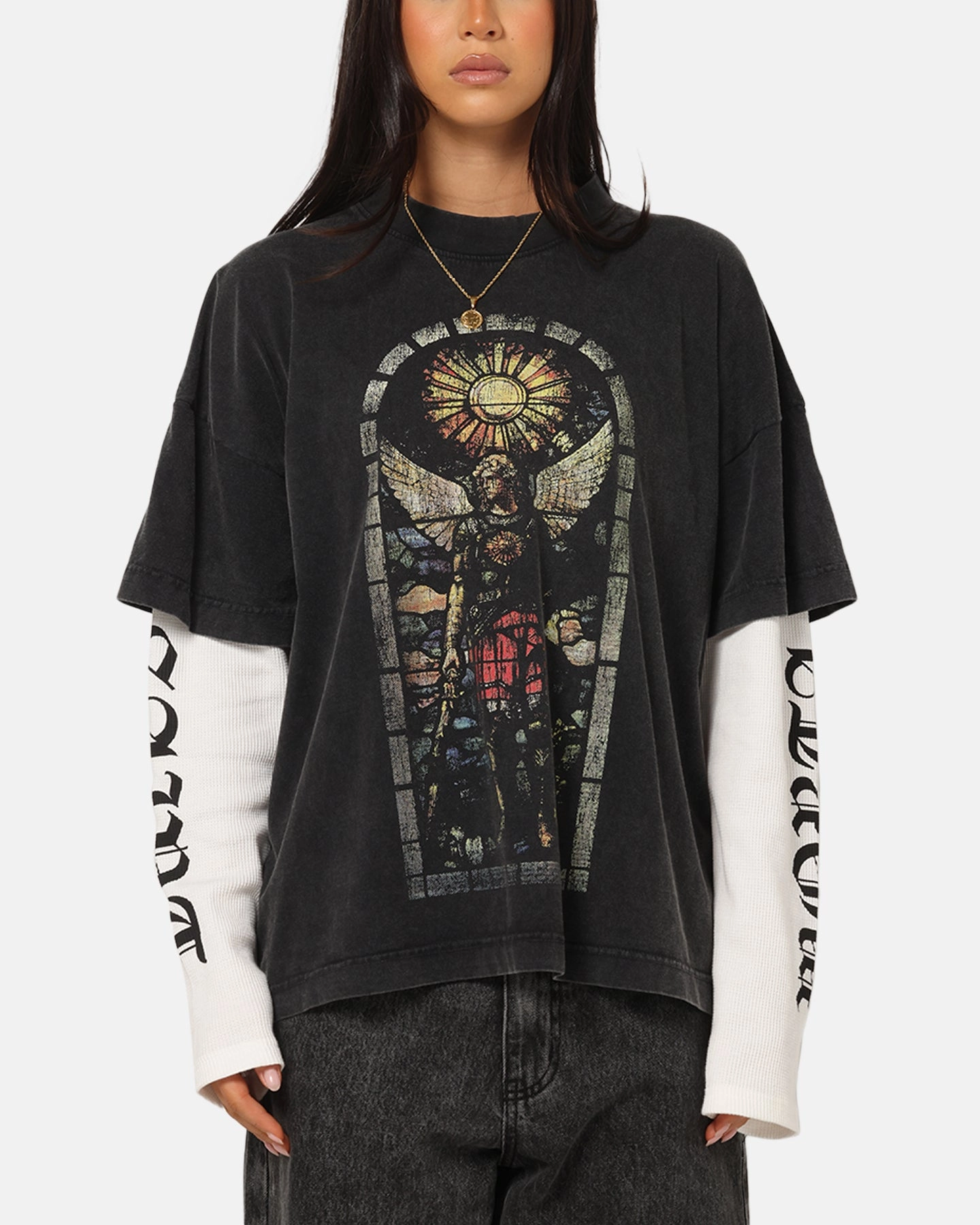 Saint Morta Kingdomcome Long Sleeve T-Shirt Vintage Black ContrastStitching Airflow Ventilation